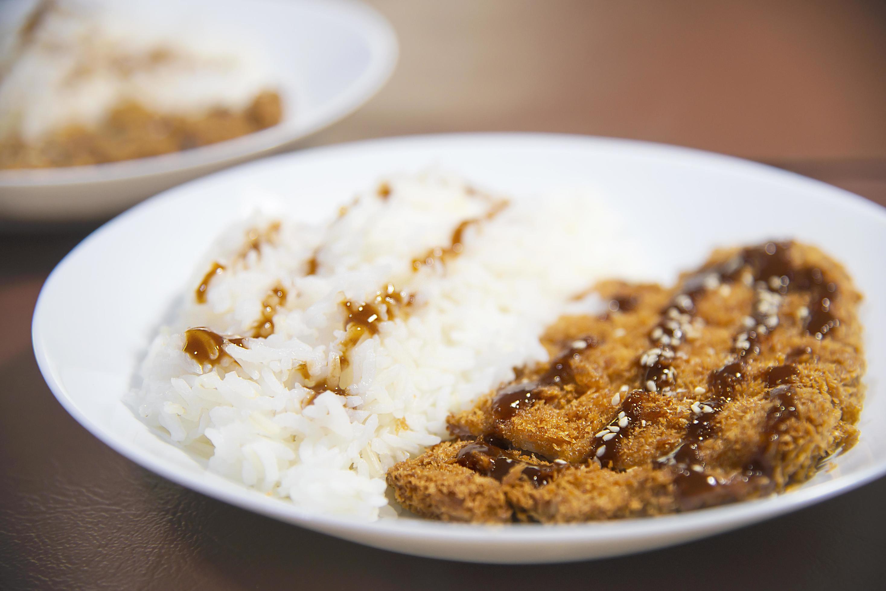 Rice with deep fried pork in Japanese style called Tonkatsu rescipe – Japanese food style rice pork meal background concept Stock Free