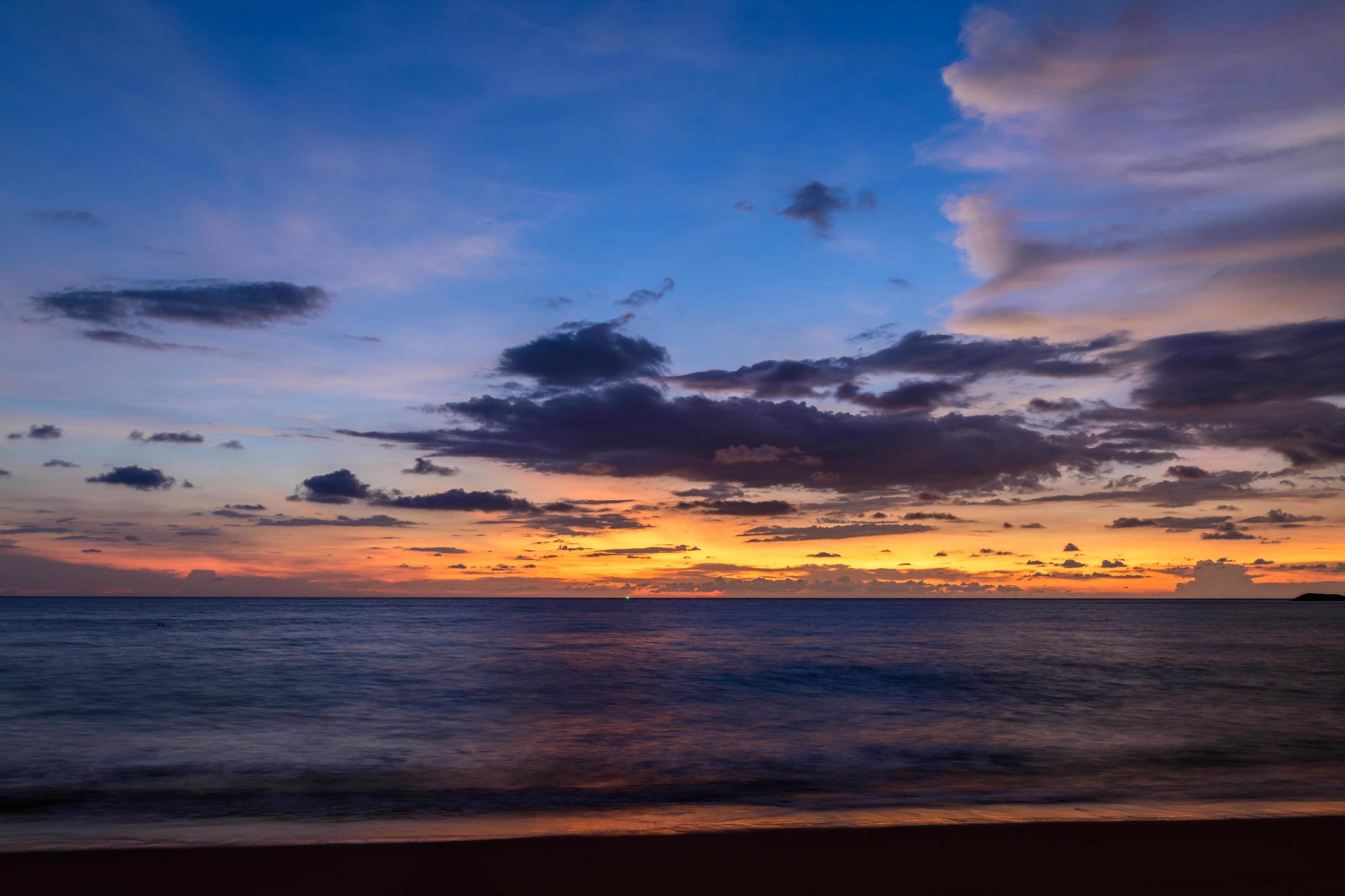 twilight sky and sunset at Khao Lak, Phang Nga. popular tourist destination Stock Free