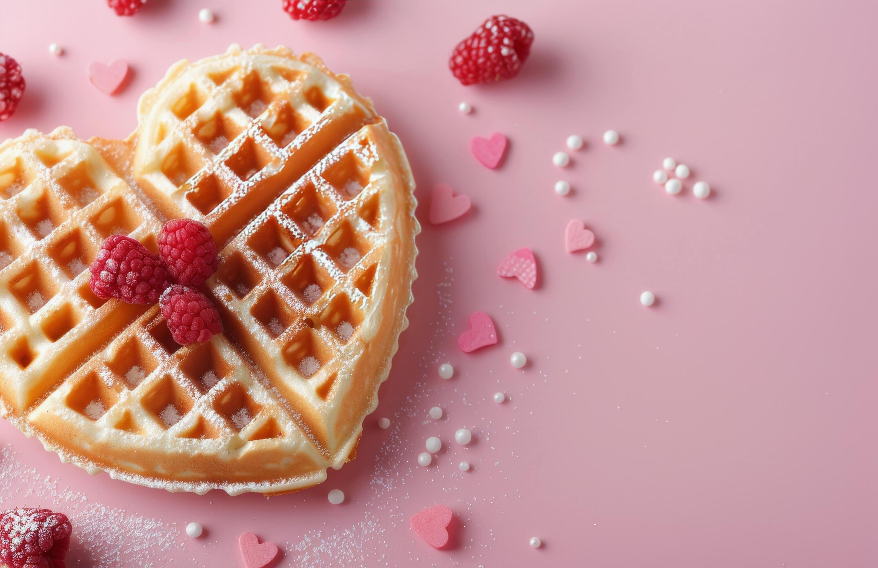 Heart-Shaped Waffles on Light Pink Background Stock Free