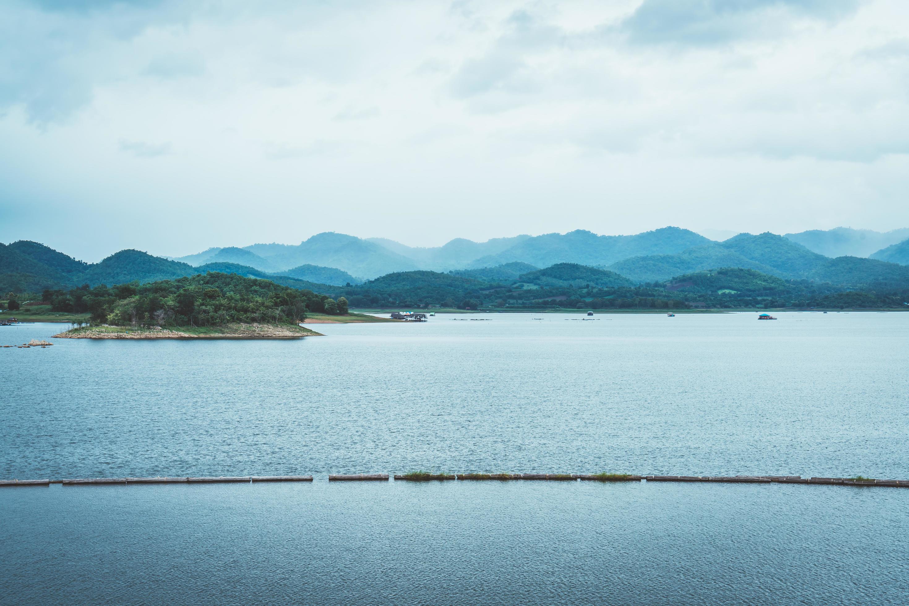 Nature scene of Srinagarind Dam with cloudy sky at Kanchanaburi,Thailand Stock Free