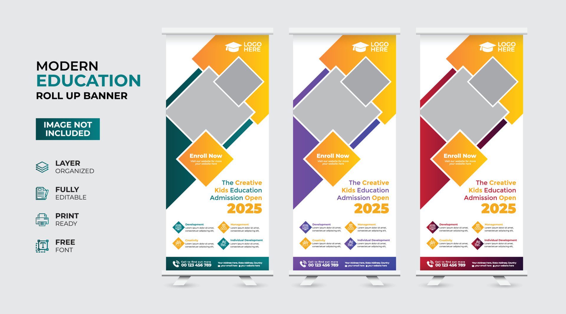 Creative and modern education admission Rollup Banner Free Vector