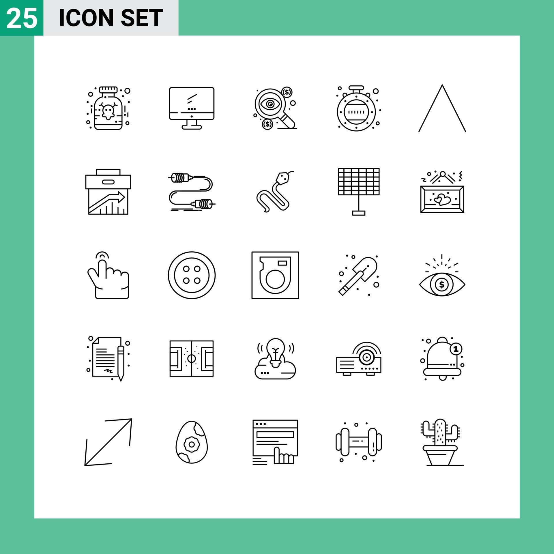 Mobile Interface Line Set of 25 Pictograms of arrow minutes pc clock money Editable Vector Design Elements Stock Free