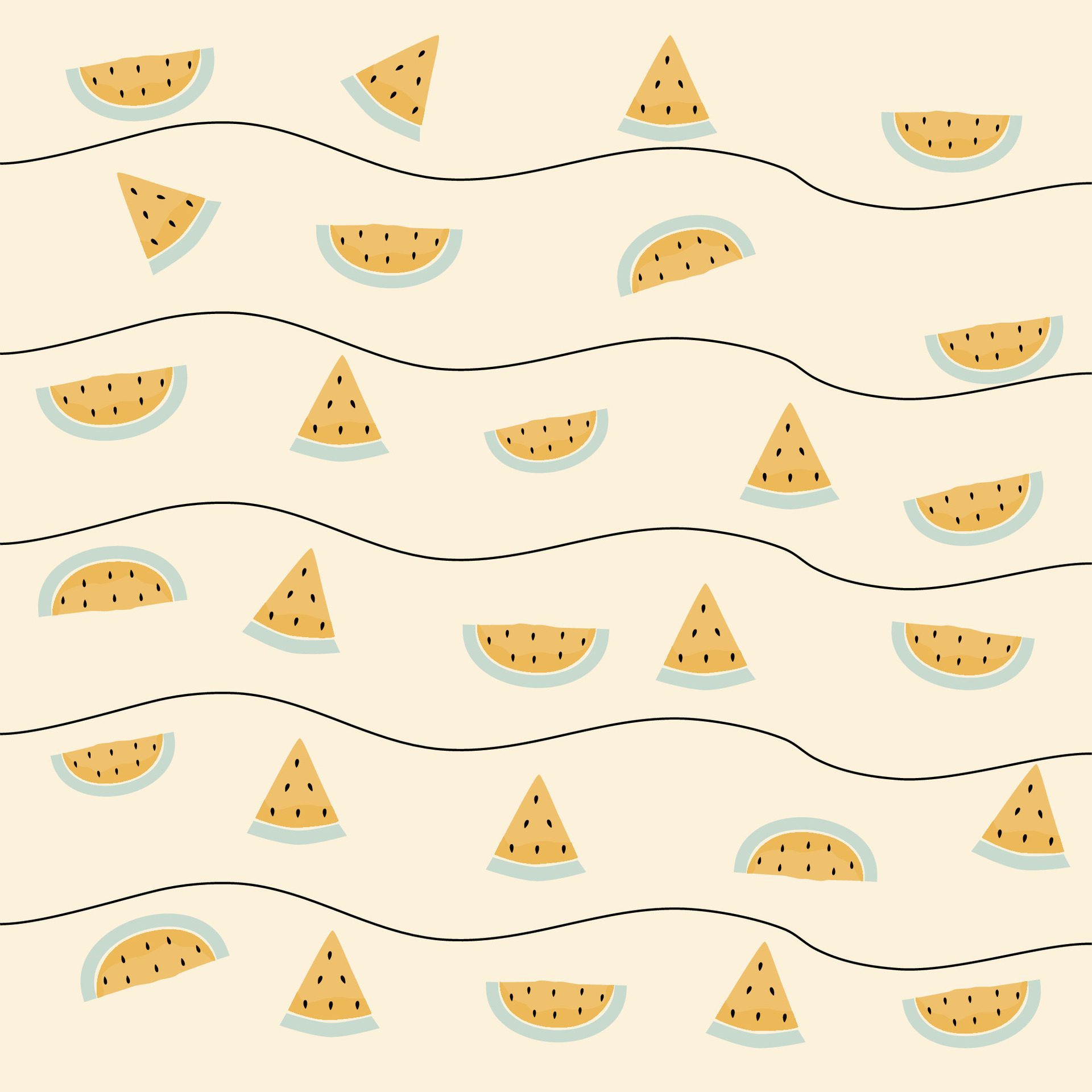 Hand drawn yellow watermelon slice pattern with pastel color Free Vector