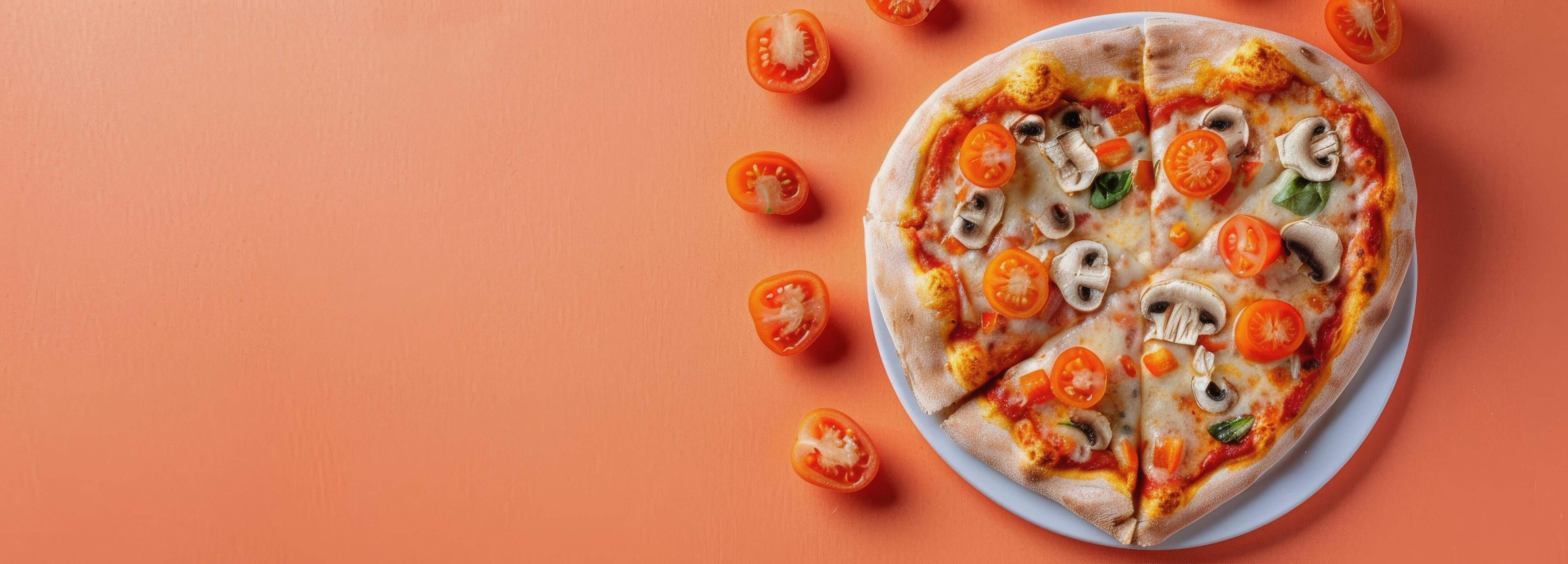 Heart-Shaped Pizza With Toppings Cut Into Slices On A Orange Background Stock Free