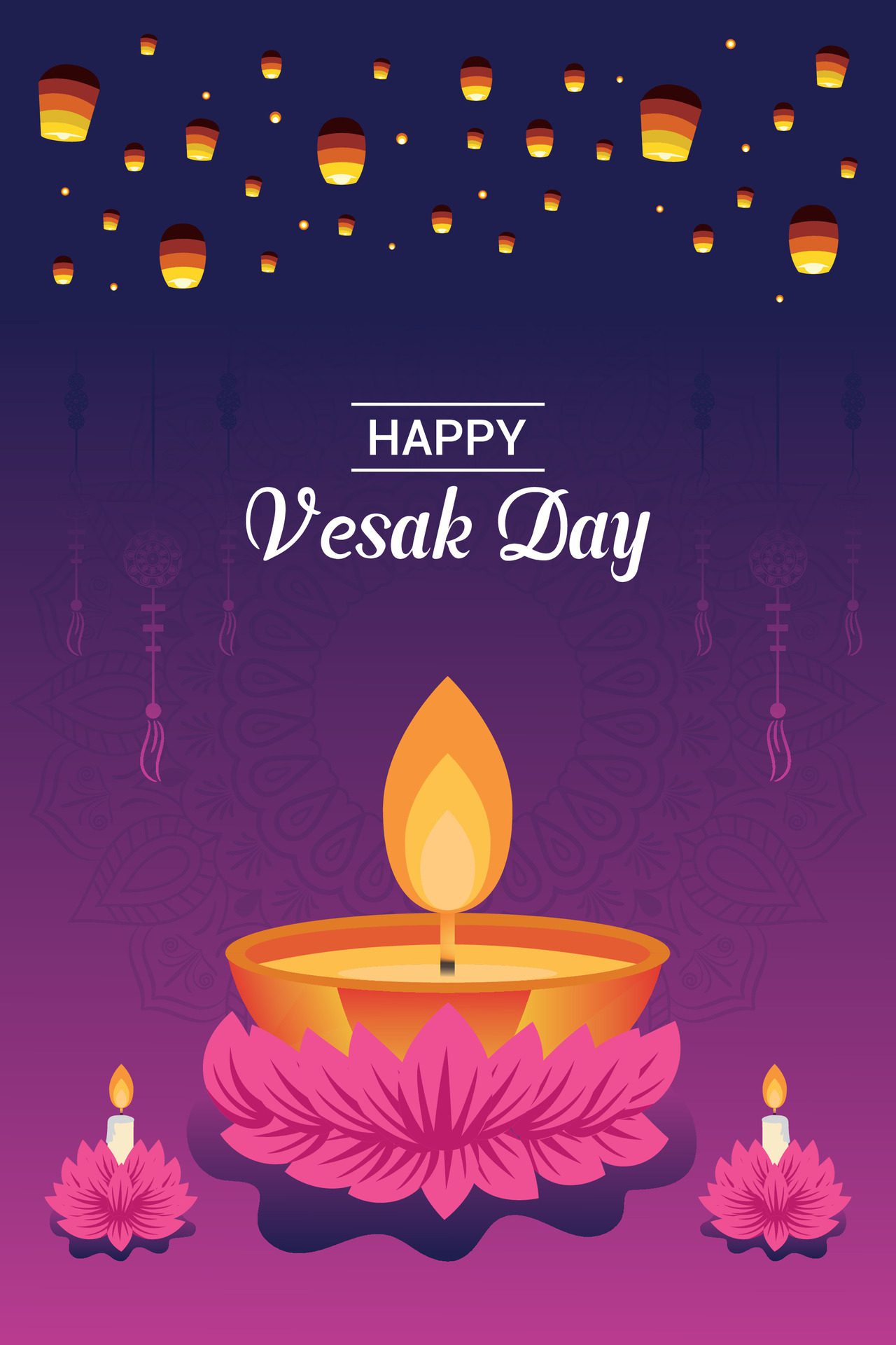 Flat vertical poster template for vesak day illustration festival celebration social media post and vesak day Banner Free Vector