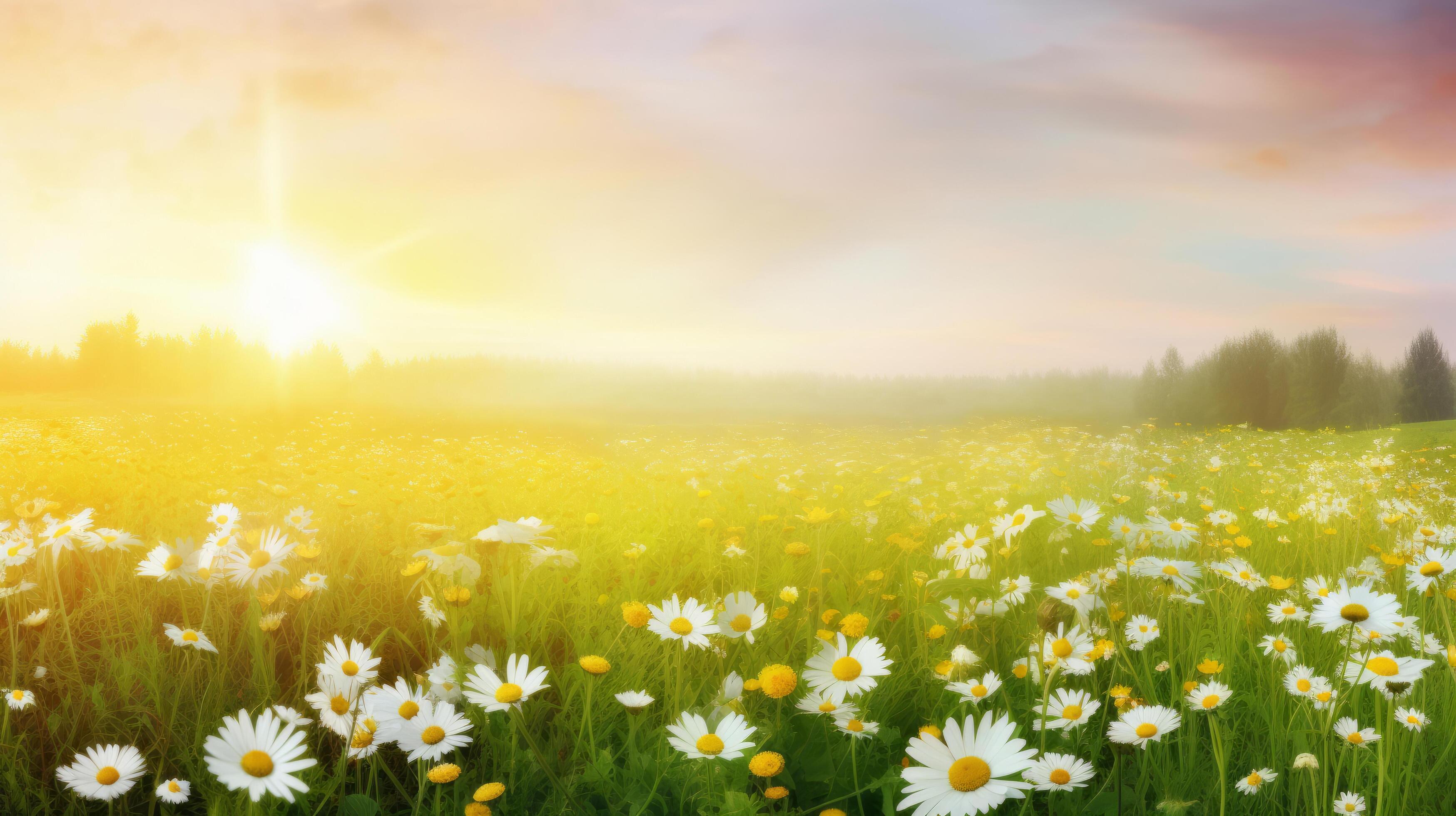 Summer field with daisy flowers. Illustration Stock Free