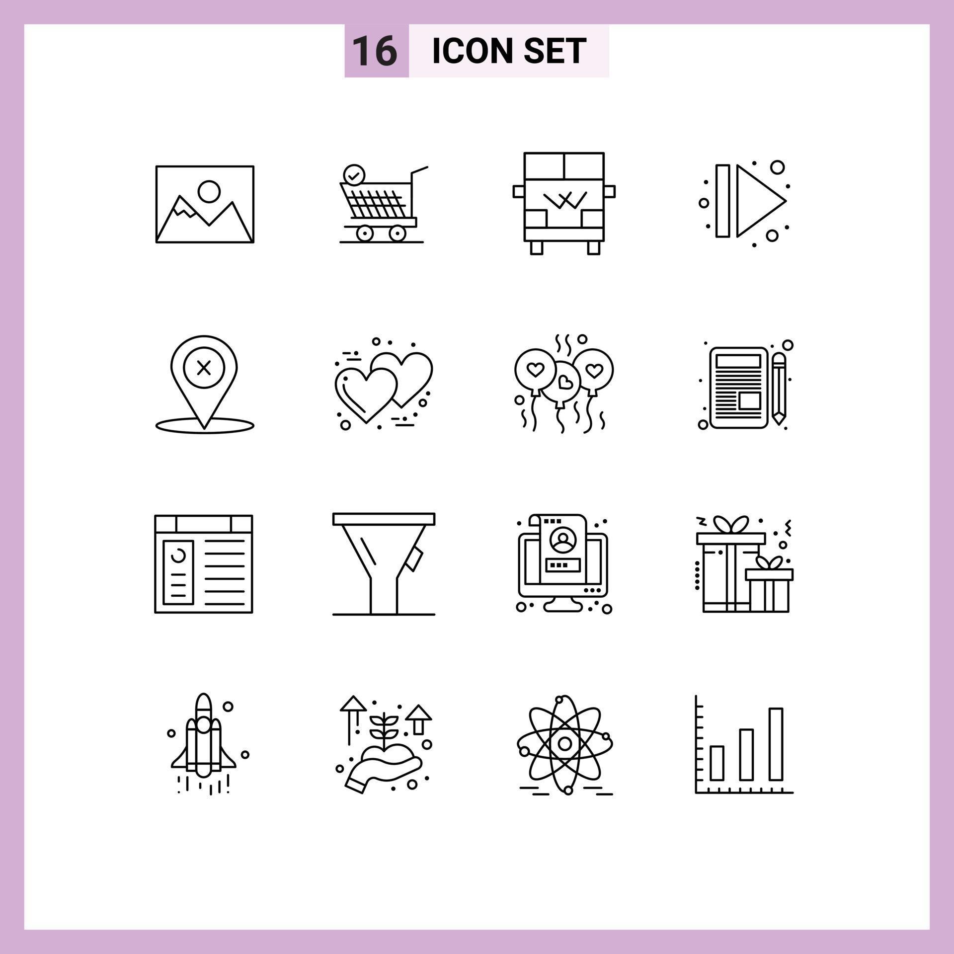 Group of 16 Modern Outlines Set for navigation right transport multimedia arrow Editable Vector Design Elements Stock Free