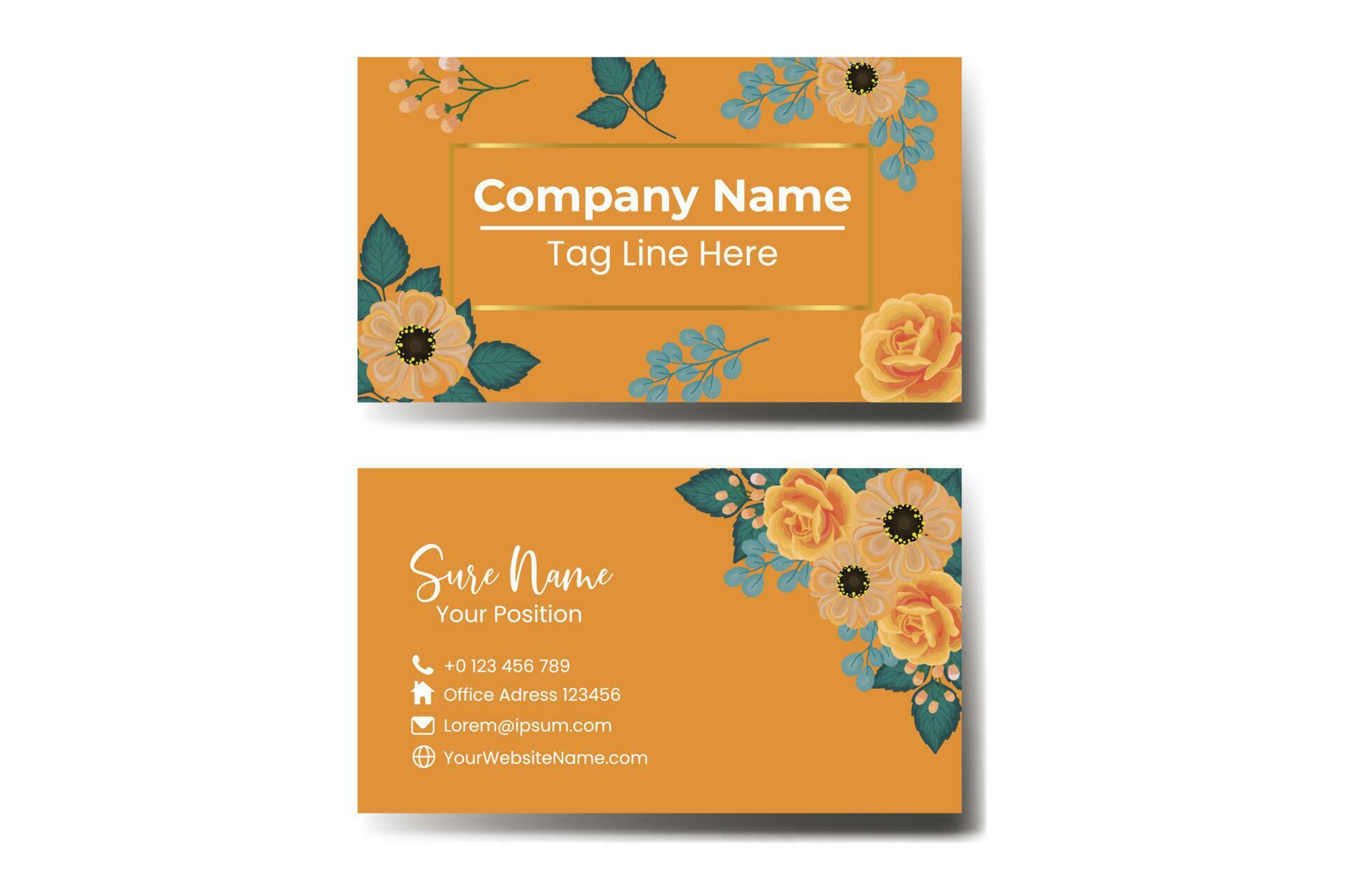 Business Card Template Orange Rose Flower Watercolor Stock Free