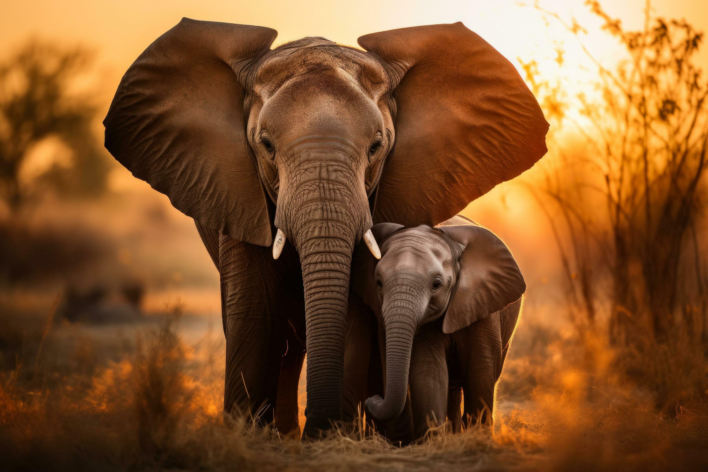 A tender moment captured as an elephant family embraces symbolizing the unbreakable bond shared on African safaris Stock Free