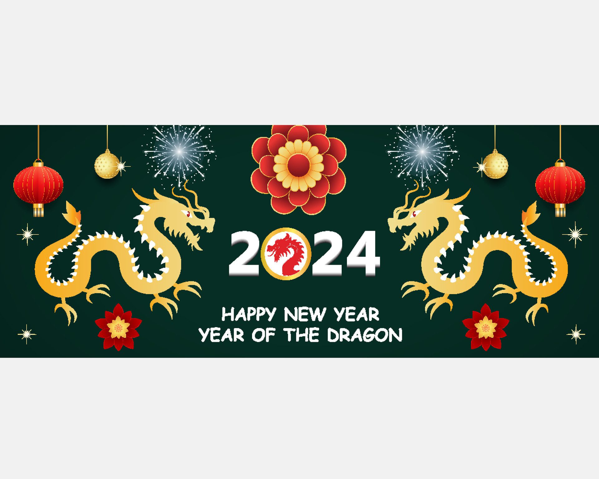 Chiness Happy new year banner 2024 with dragon vector illustration. Free Vector