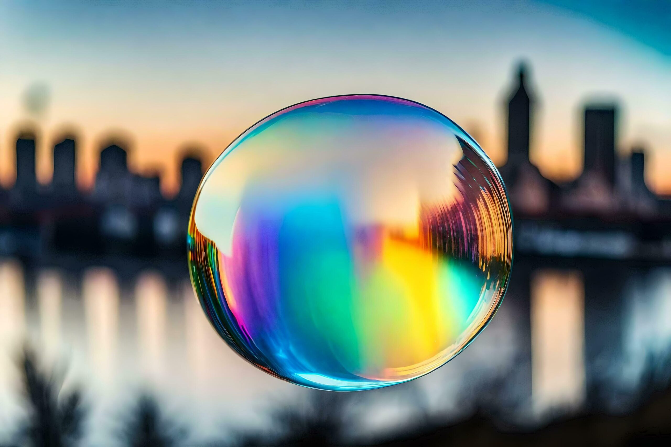 a soap bubble with a city in the background Free Photo