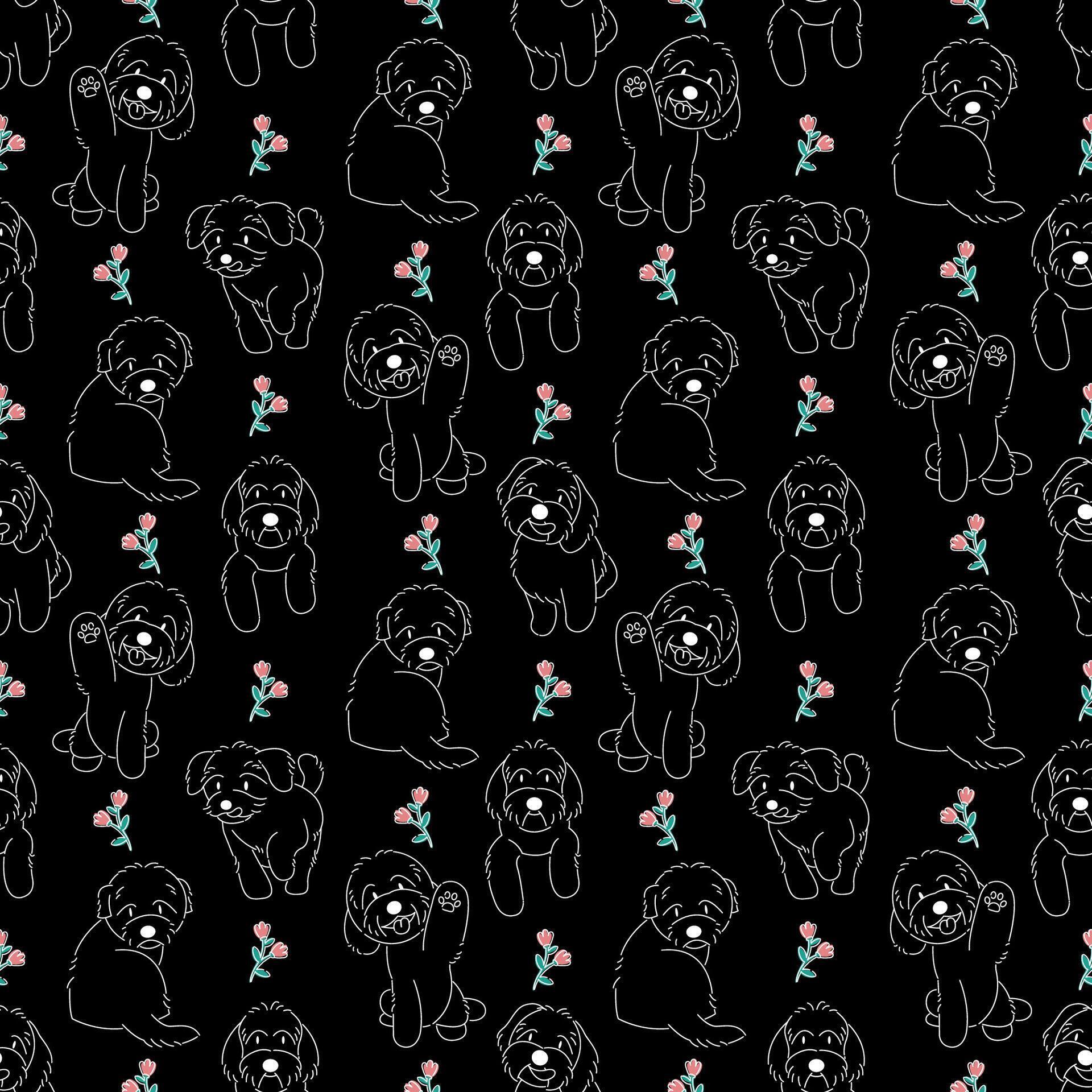 MALTIPOO DOGS WITH FLOWERS SEAMLESS PATTERN Stock Free