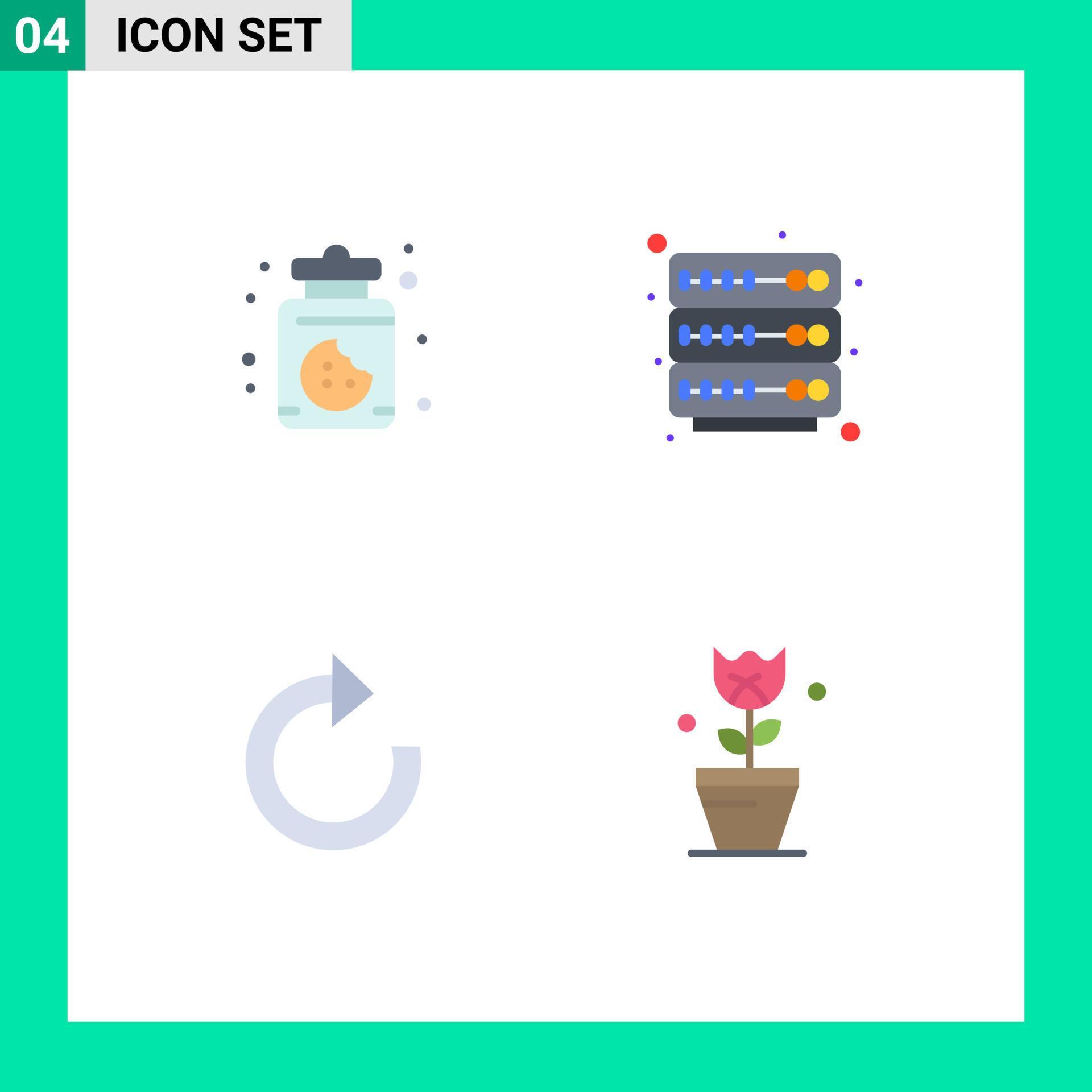 Pack of 4 Modern Flat Icons Signs and Symbols for Web Print Media such as dessert decoration hosting arrow plant Editable Vector Design Elements Stock Free