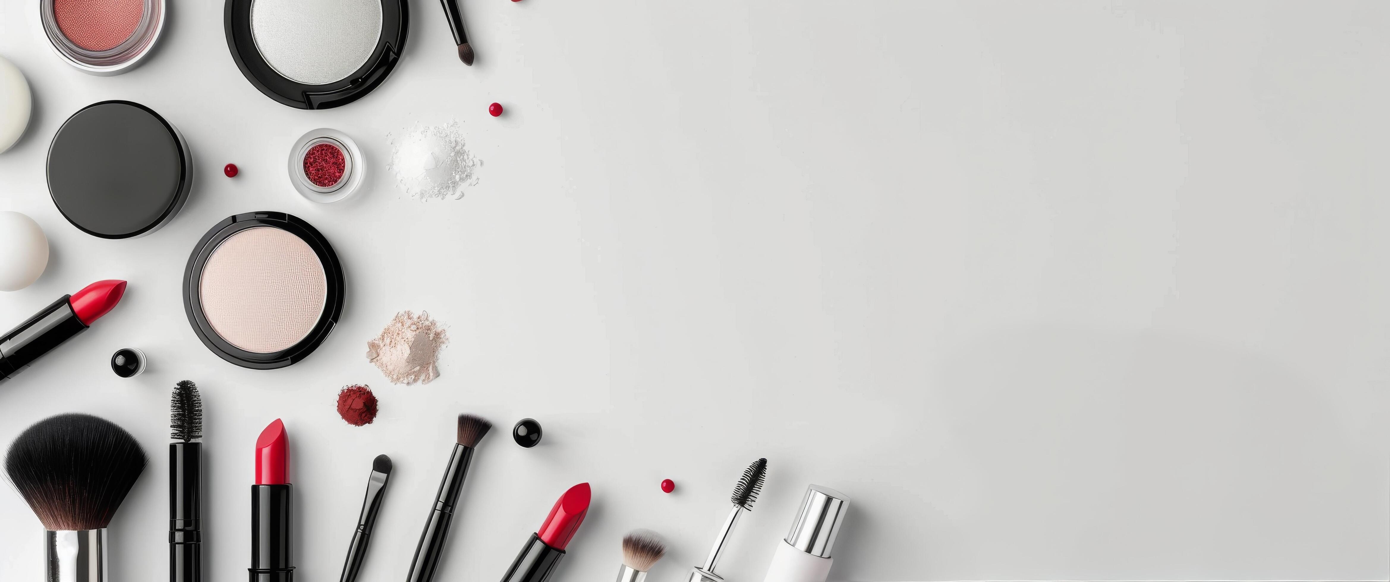 Makeup Products And Brushes On A White Background Stock Free