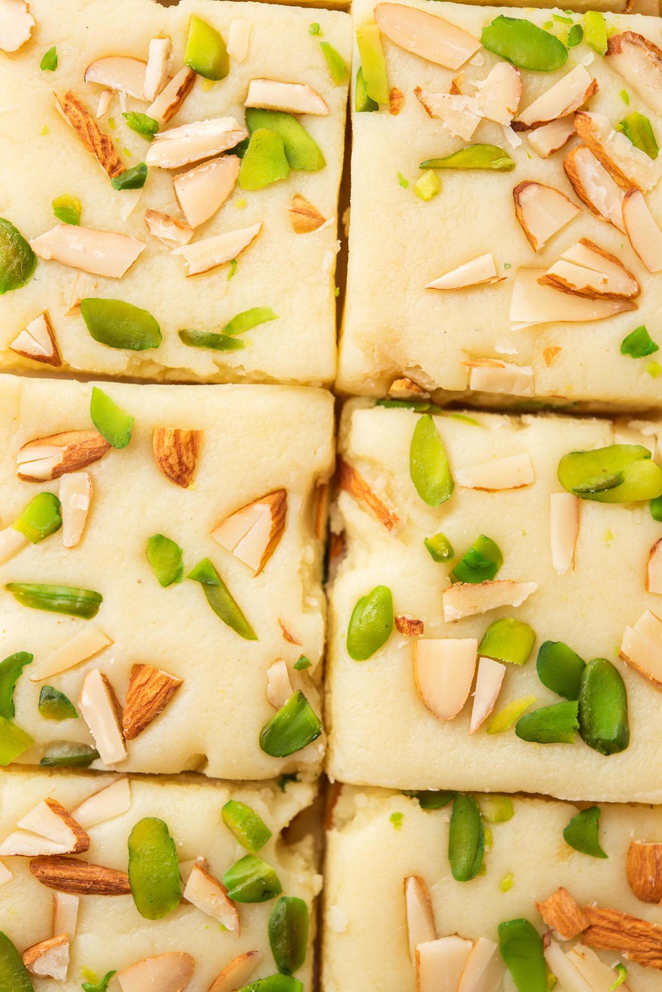 Milk powder barfi also known as Mava burfi, white Khoya burfi or Barfee, Indian Sweet food Stock Free