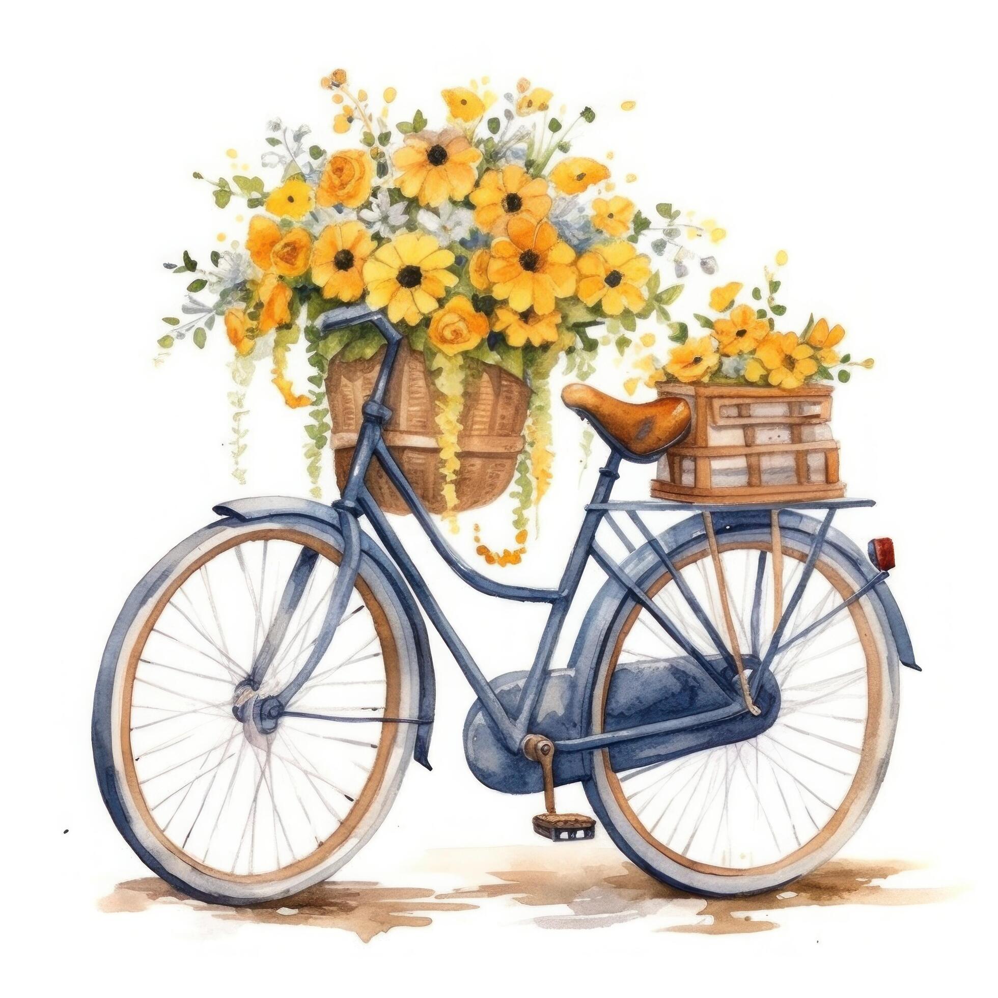 Cute watercolor bicycle with flowers. Illustration Stock Free