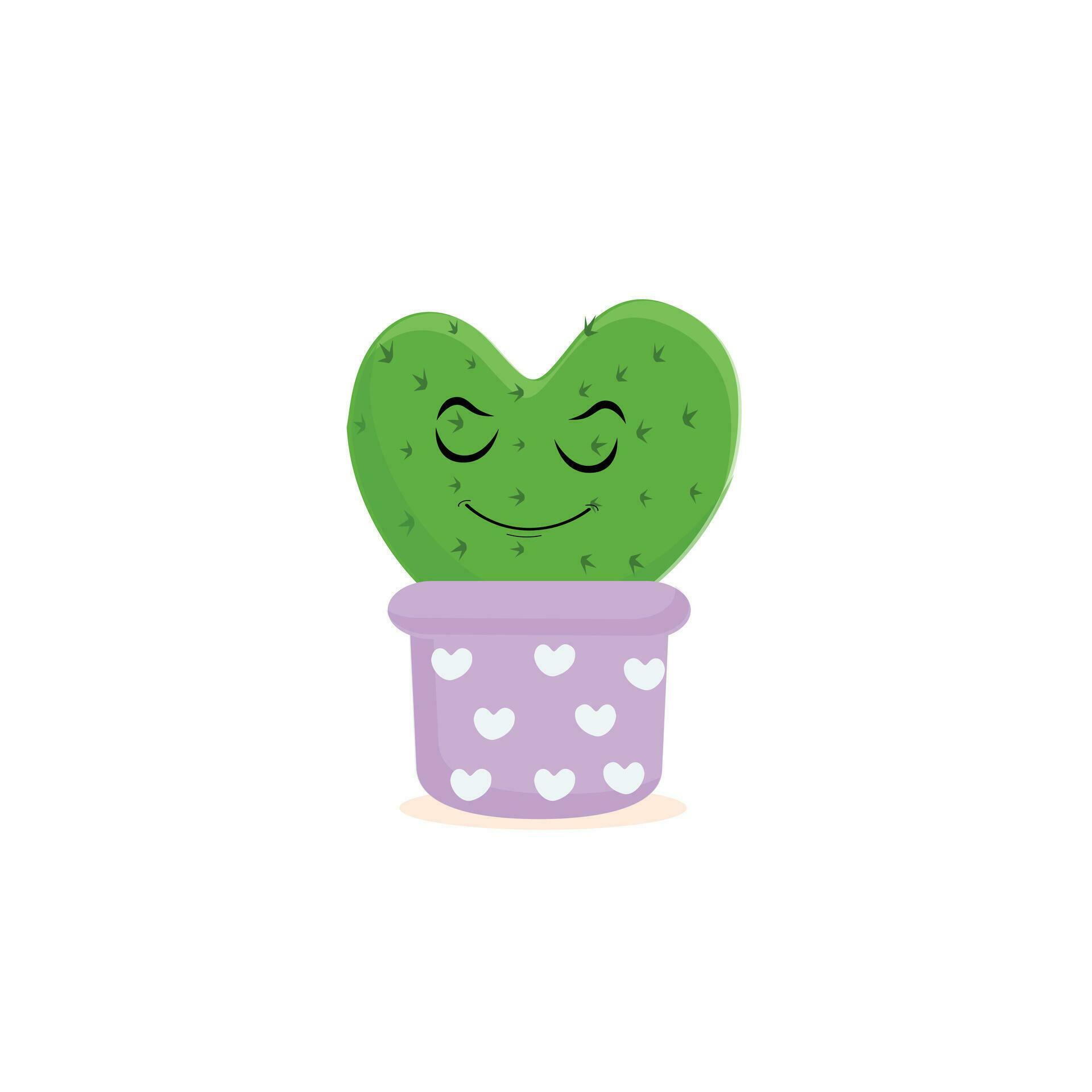 Cartoon cute cactus mascot, Potted cactus characters sett, funny cacti in flower pot with different emotions vector Illustrations on a white background Stock Free