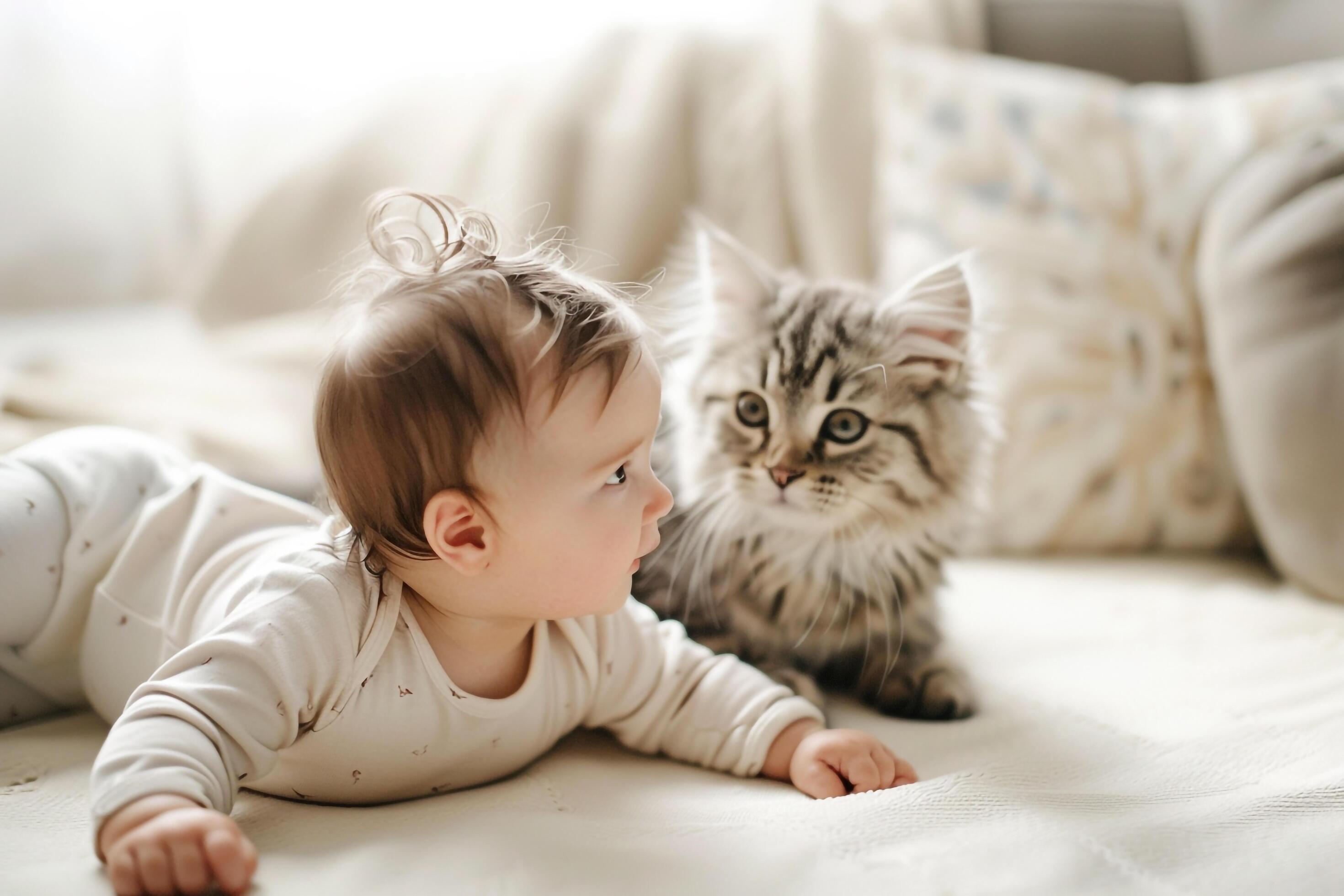 Baby with Family Pet Sweet and Heartwarming Bond Stock Free