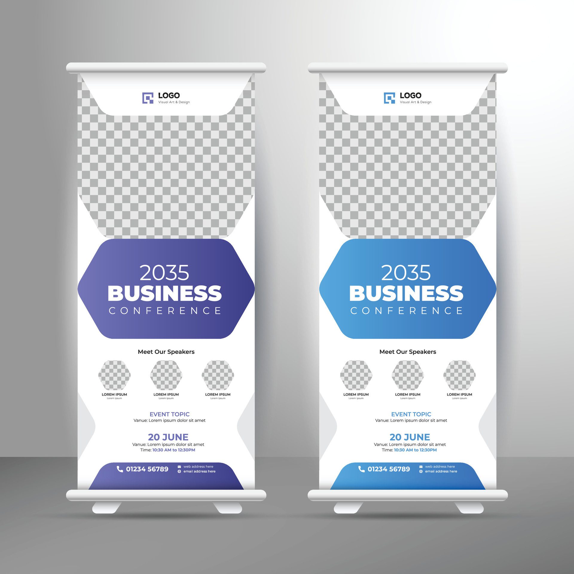 Conference roll up banner design template, conference rollup banner template vector design Free Vector