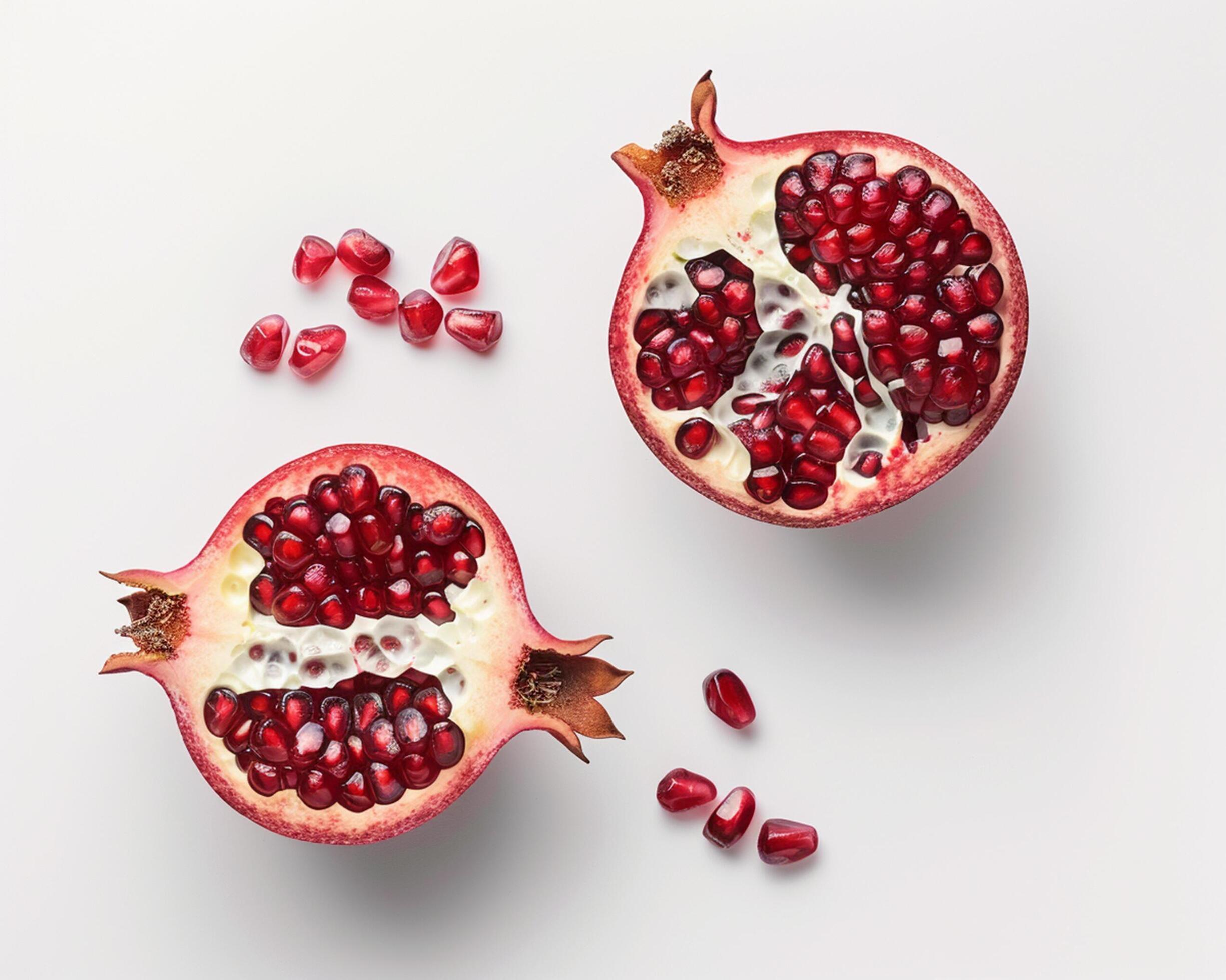 two pomegranates on a white surface Stock Free