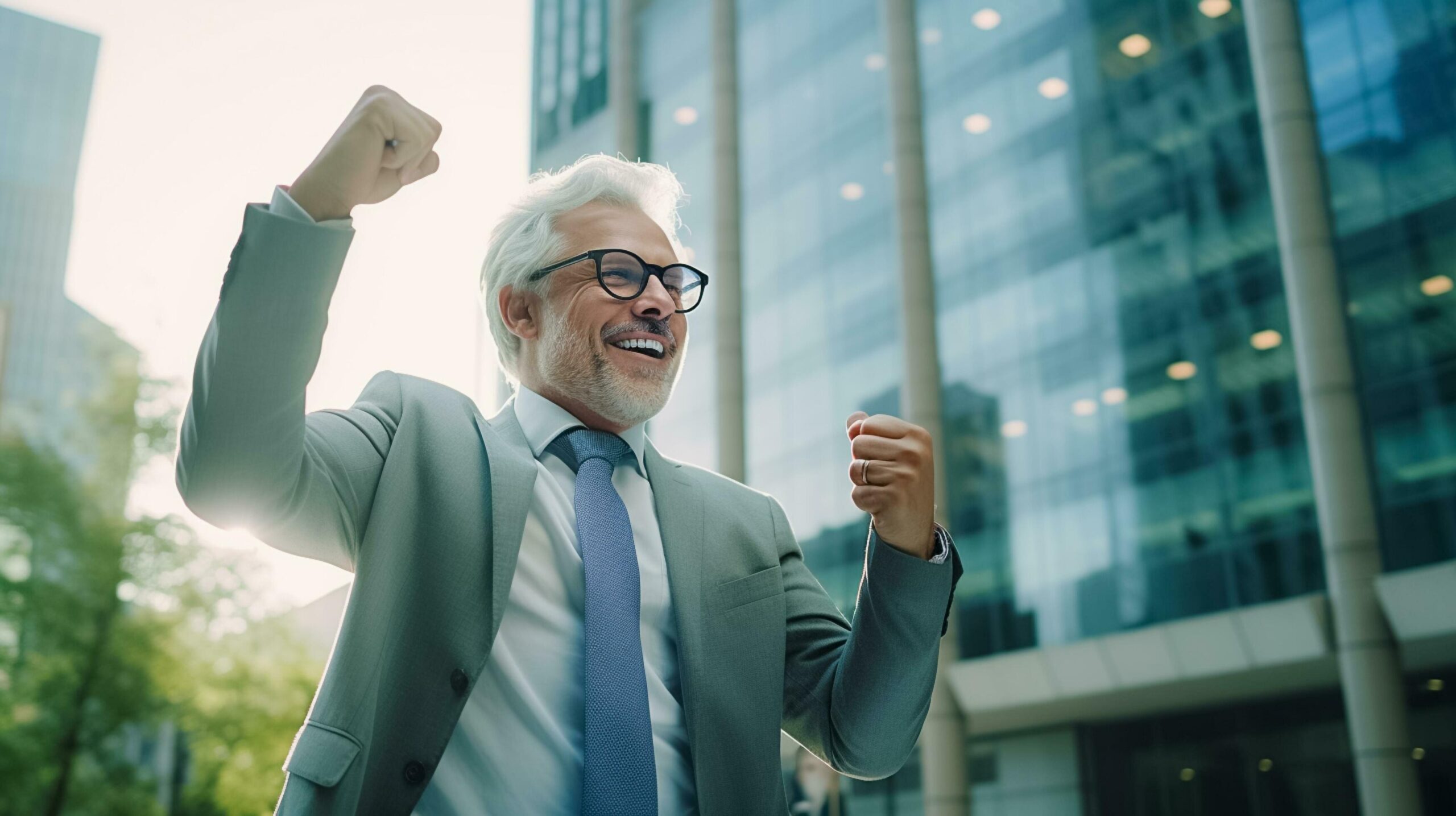 Portrait of happy screaming handsome businessman with smart phone on hand in office.AI Generated Free Photo