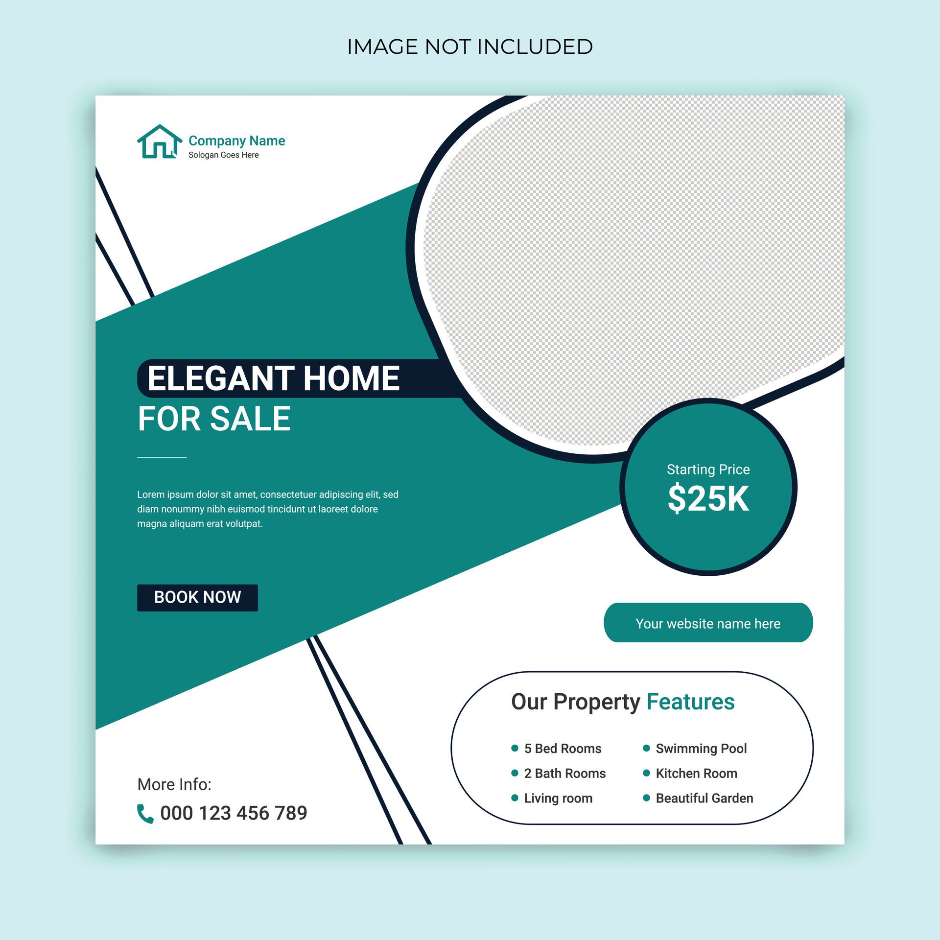 Real estate home sale social media post, modern elegant business home sale web banner template design Free Vector