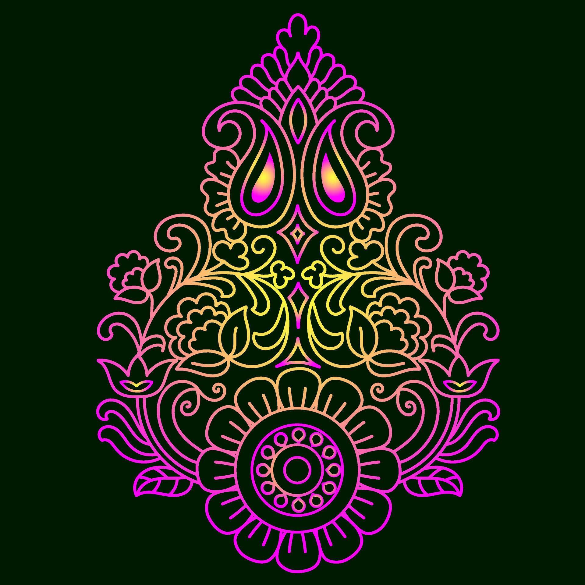 Rainbow color line art floral vector illustration, colorful vintage decorative vector template, rainbow color flower ornaments. Stock Free and Free SVG