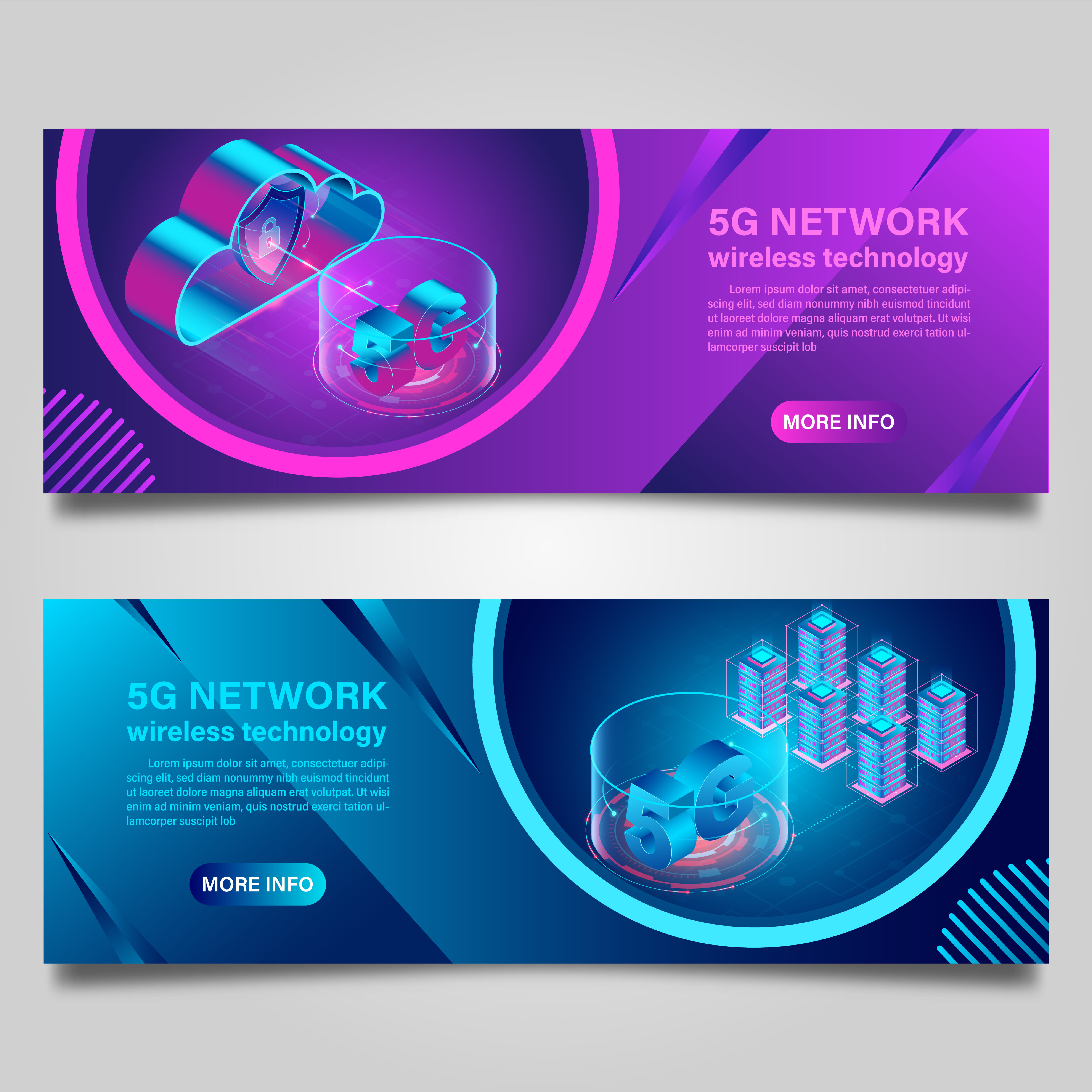 5G network wireless technology banner set Free Vector