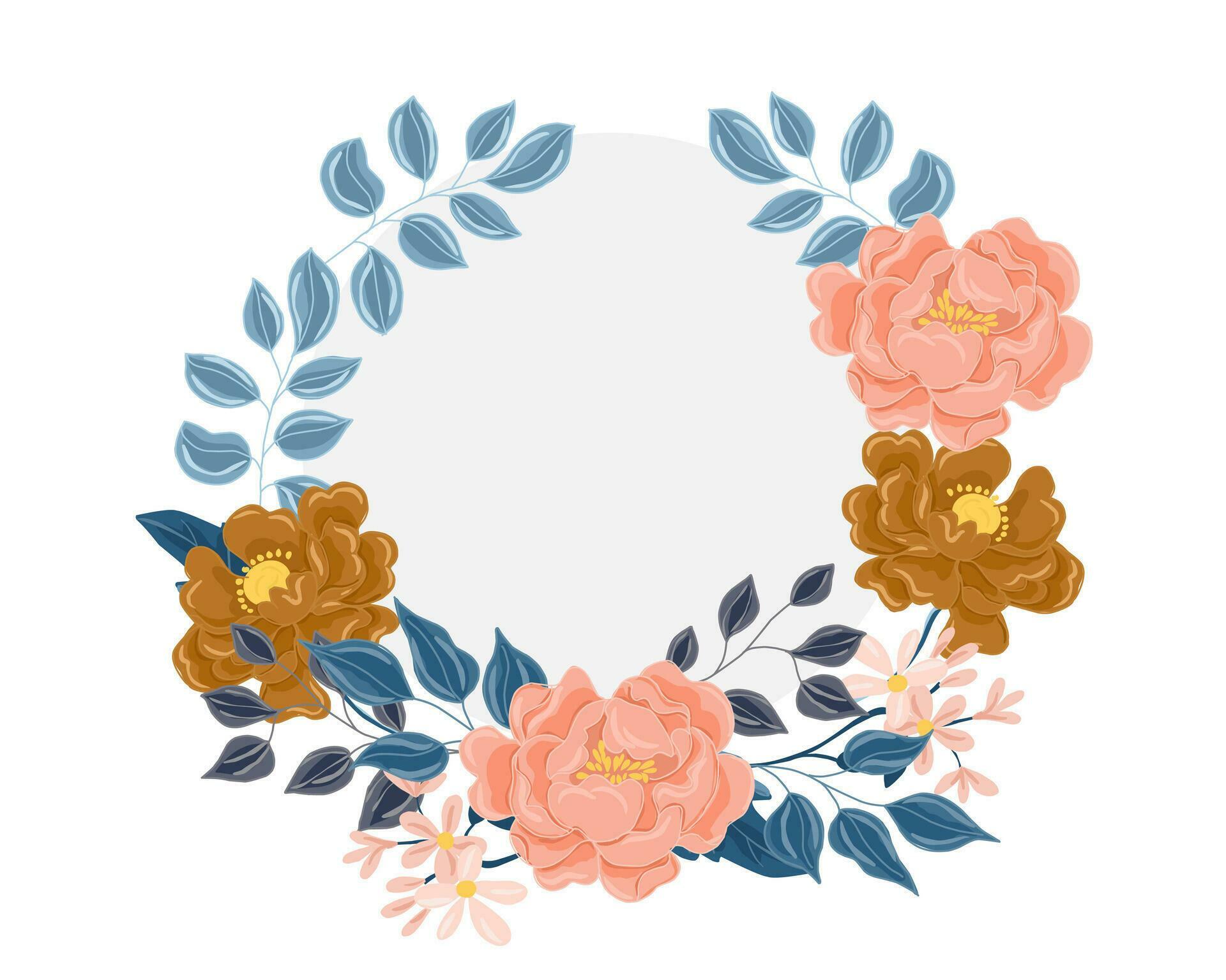 Hand Drawn Peach Rose Flower Wreath Stock Free