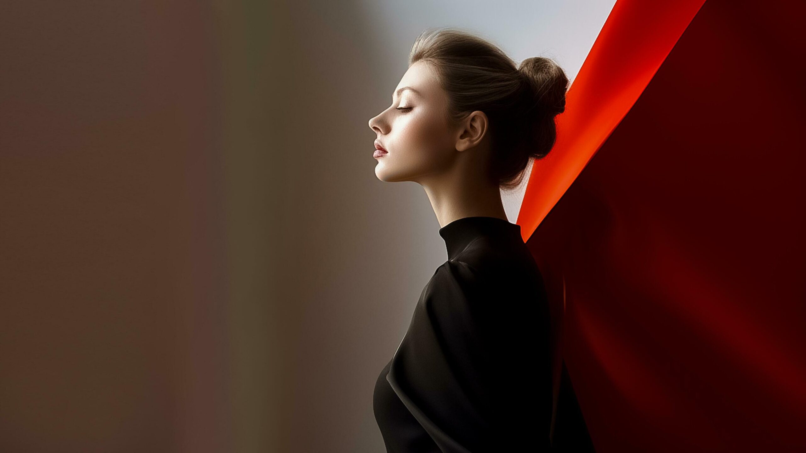 Fashion art portrait beautiful woman with abstract dress with curtain background .AI Generated Free Photo