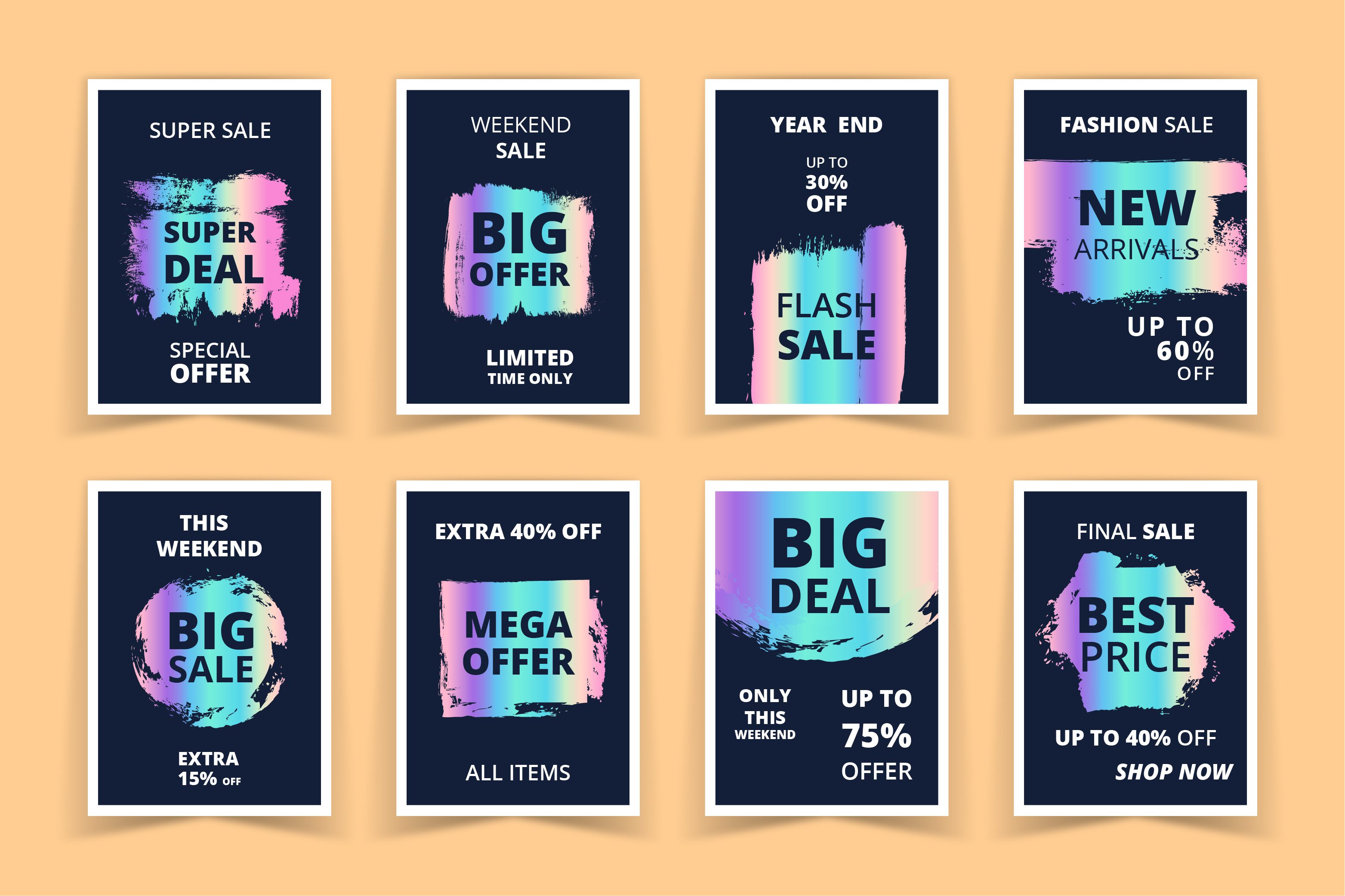 Holographic Sales Banners Set Free Vector