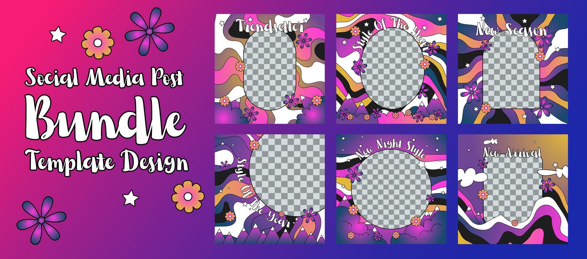 bundle set social media post flamboyan flower style design EPS 10 vector set. Stock Free