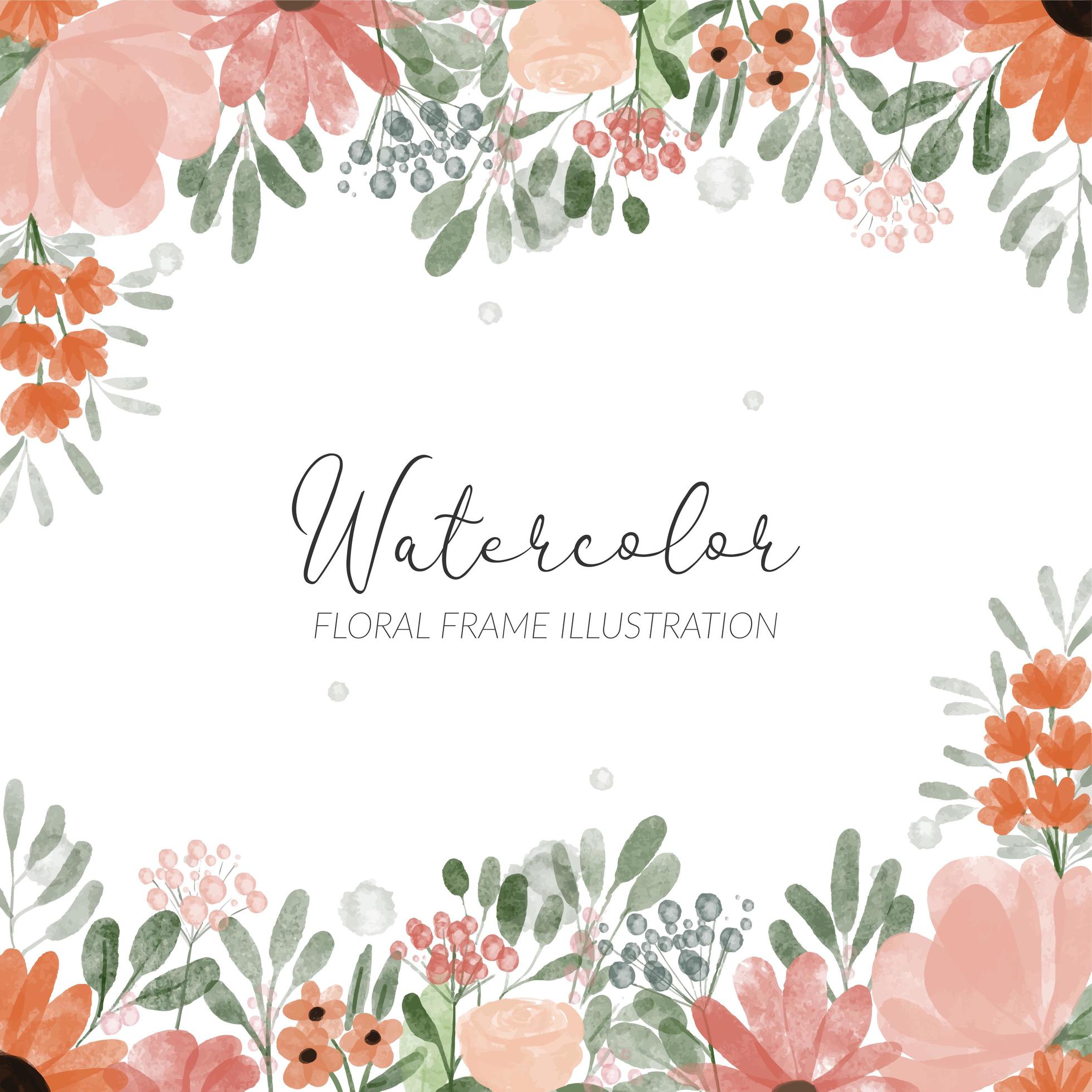 watercolor floral frame illustration with peony and petal flower Stock Free