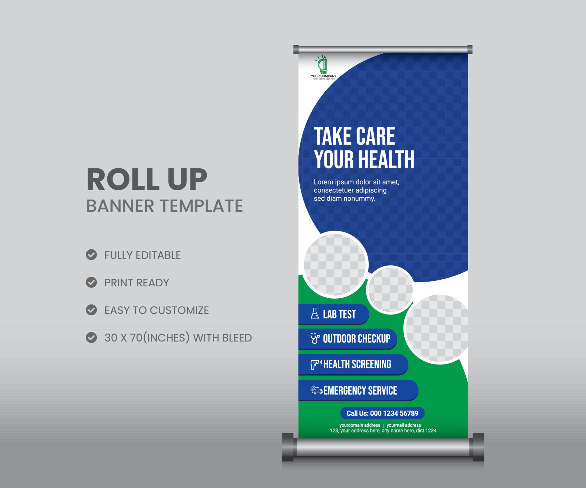 Health care medical roll up banner template or stand banner template Free Vector