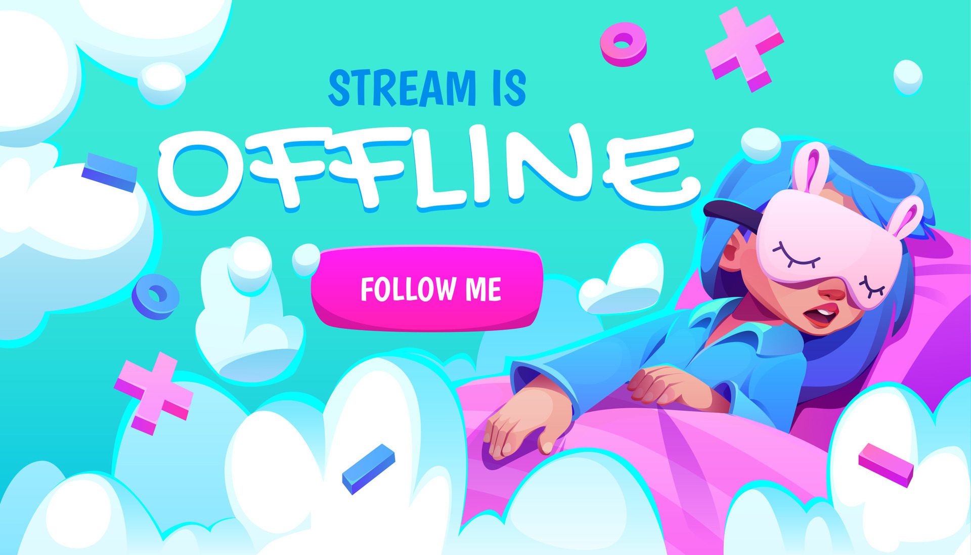 Cartoon offline stream banner, follow me button Free Vector