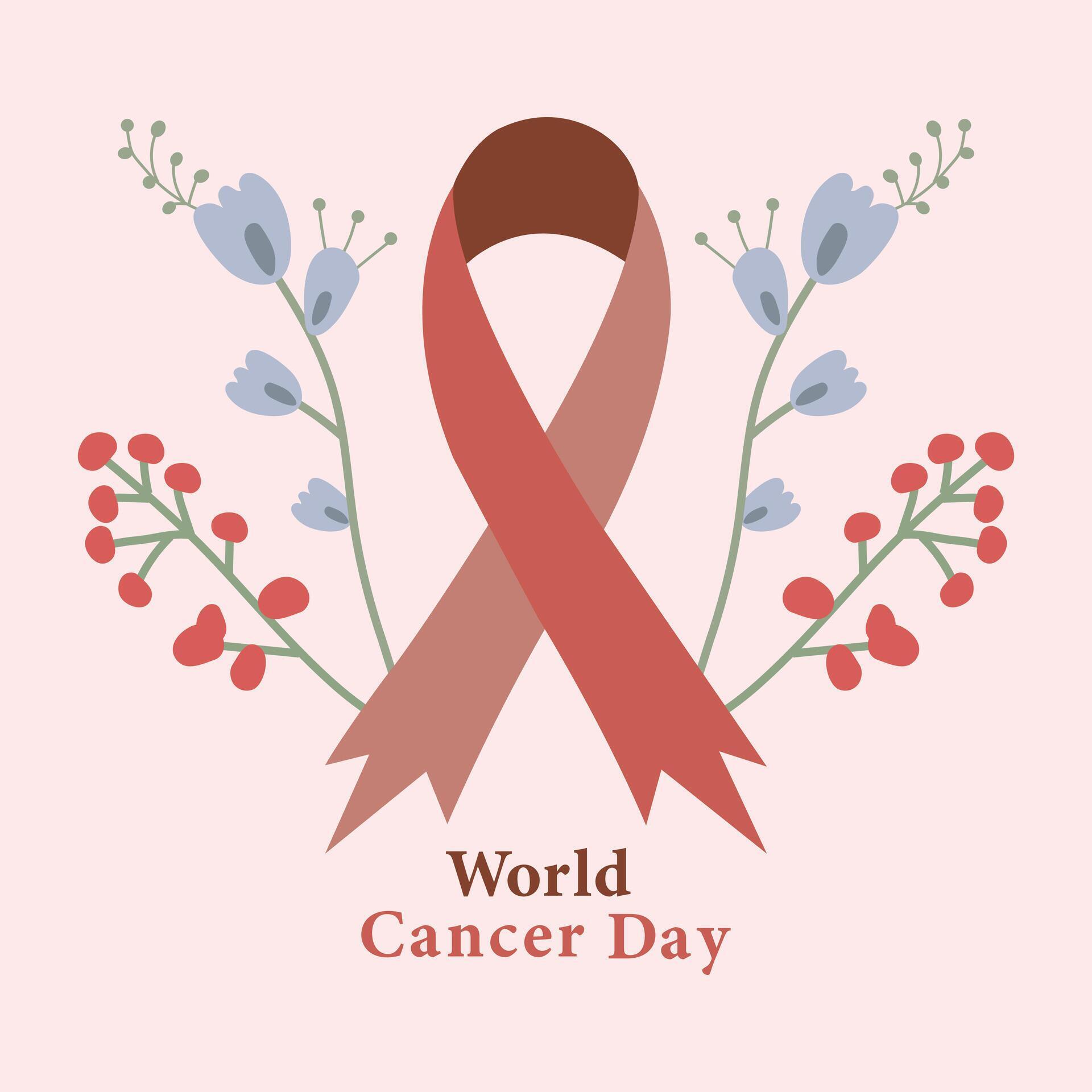 realistic world cancer awareness day ribbon and pink background with flower Stock Free