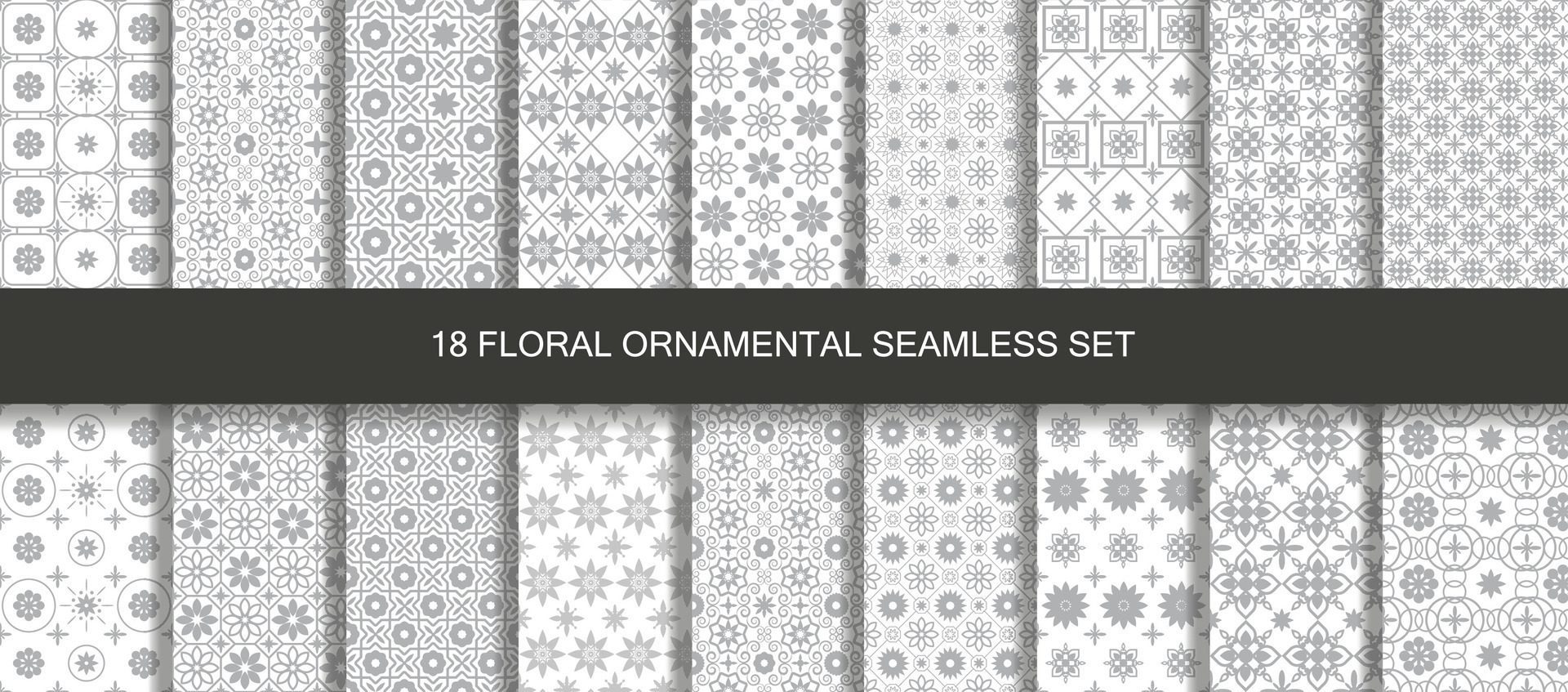 Oriental patterns seamless vintage 18 set in gray. Free Vector