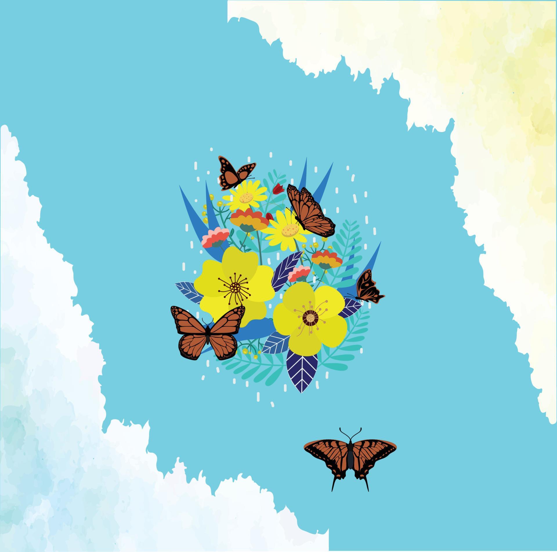 butterflies background colorful flowers icons decoration Stock Free