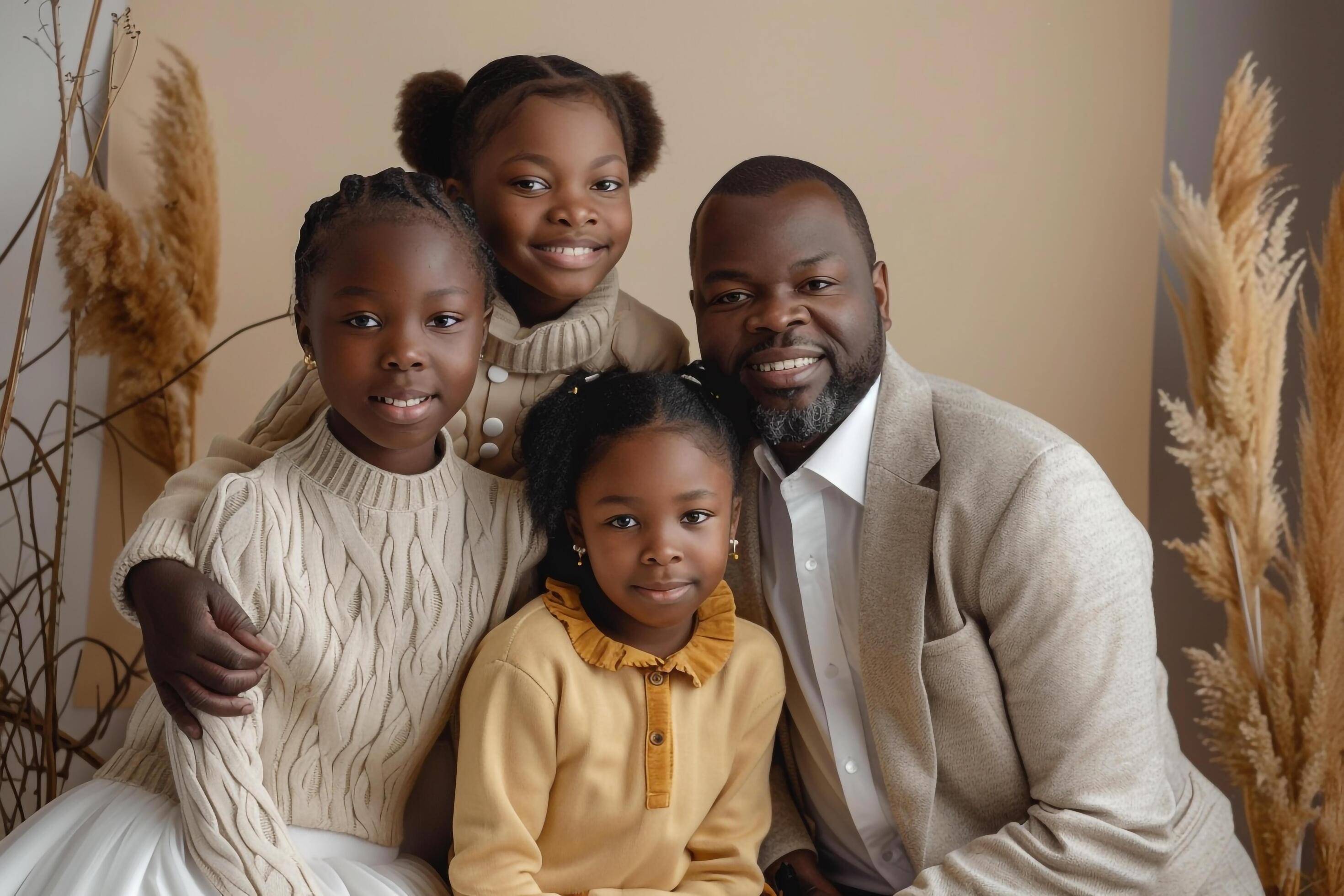 Warm family portrait beige Background authentic smiles Stock Free