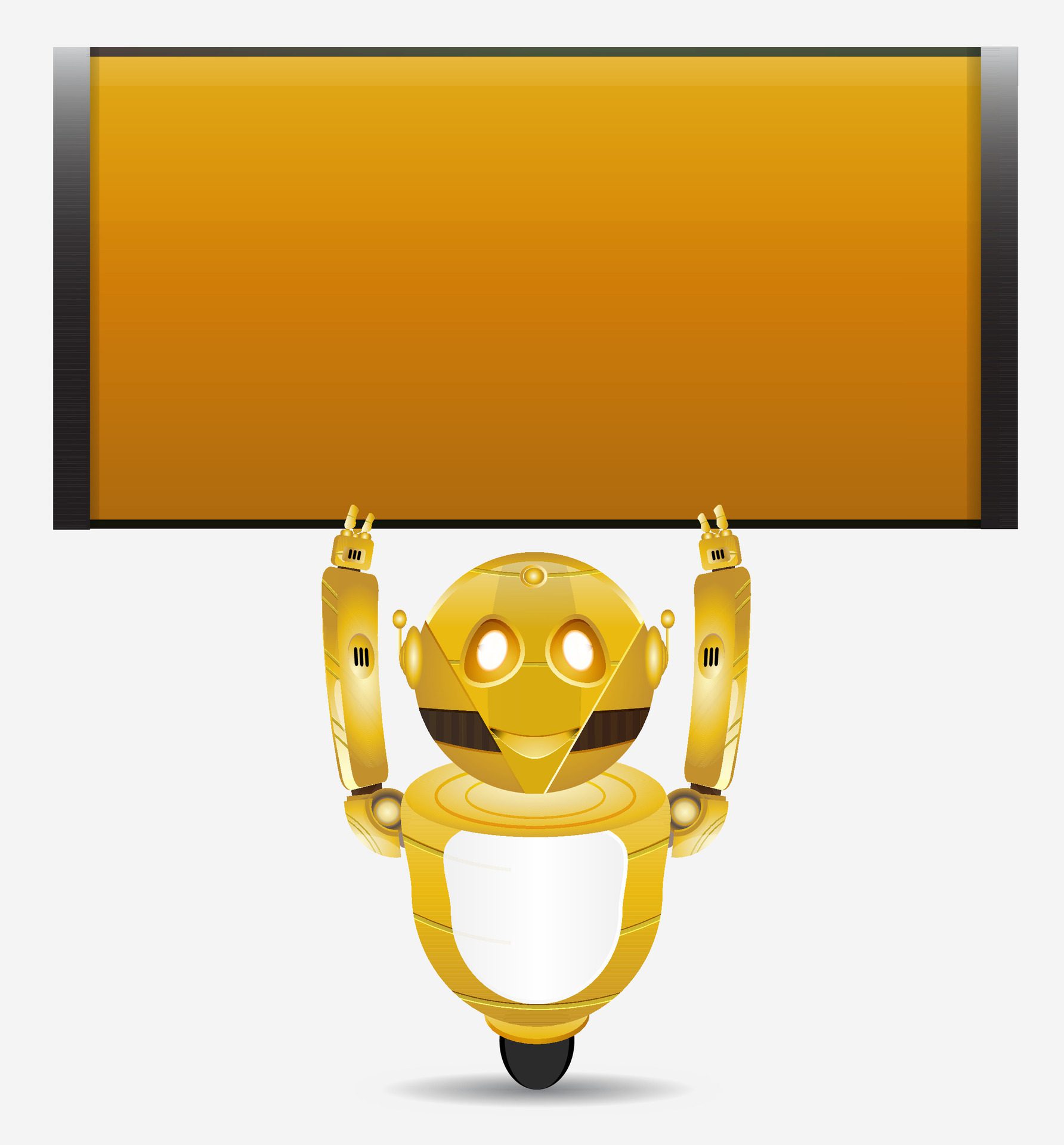 yellow vintage robot character holding blank banner Free Vector