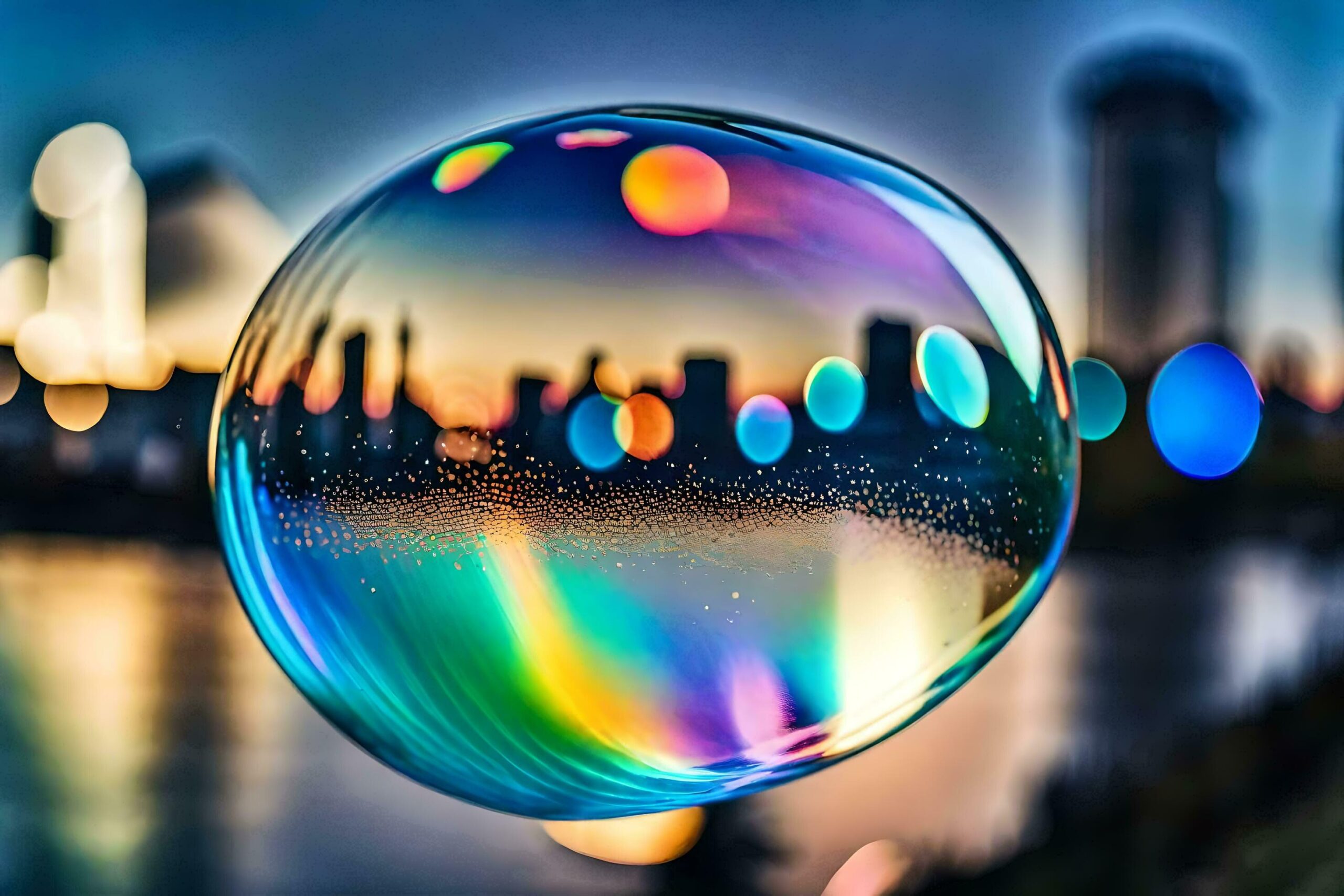 a bubble with a city in the background Free Photo