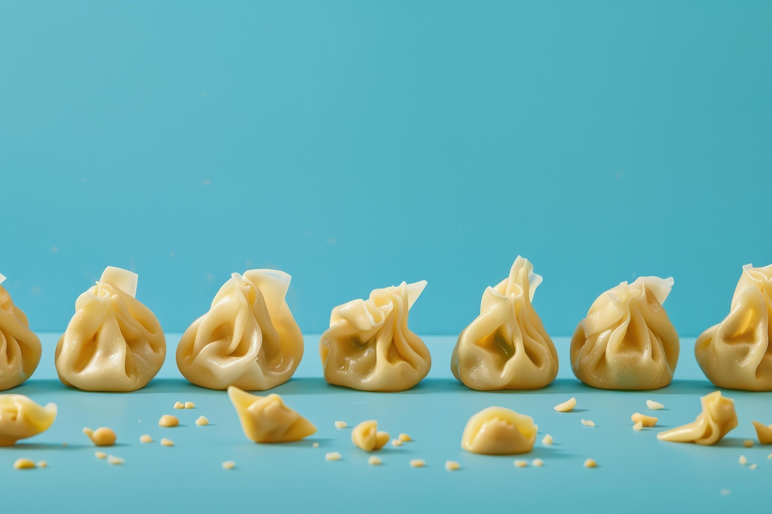 Steamed Dumplings on a Blue Background Stock Free