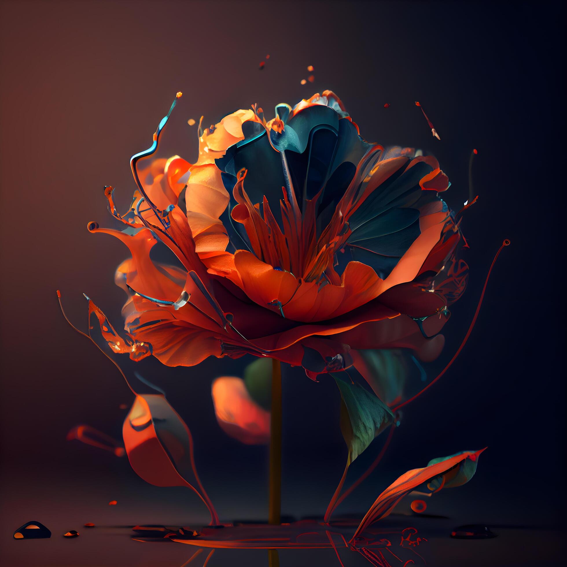 Beautiful red flower on a dark background. 3d rendering, 3d illustration., Image Stock Free