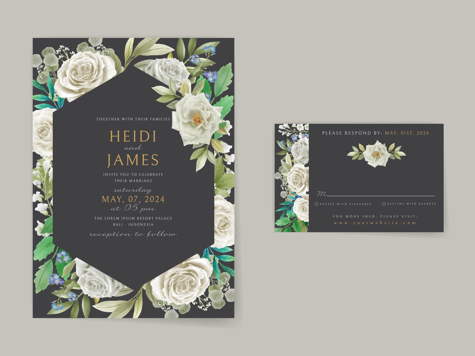 Elegant wedding invitation white flowers design Stock Free