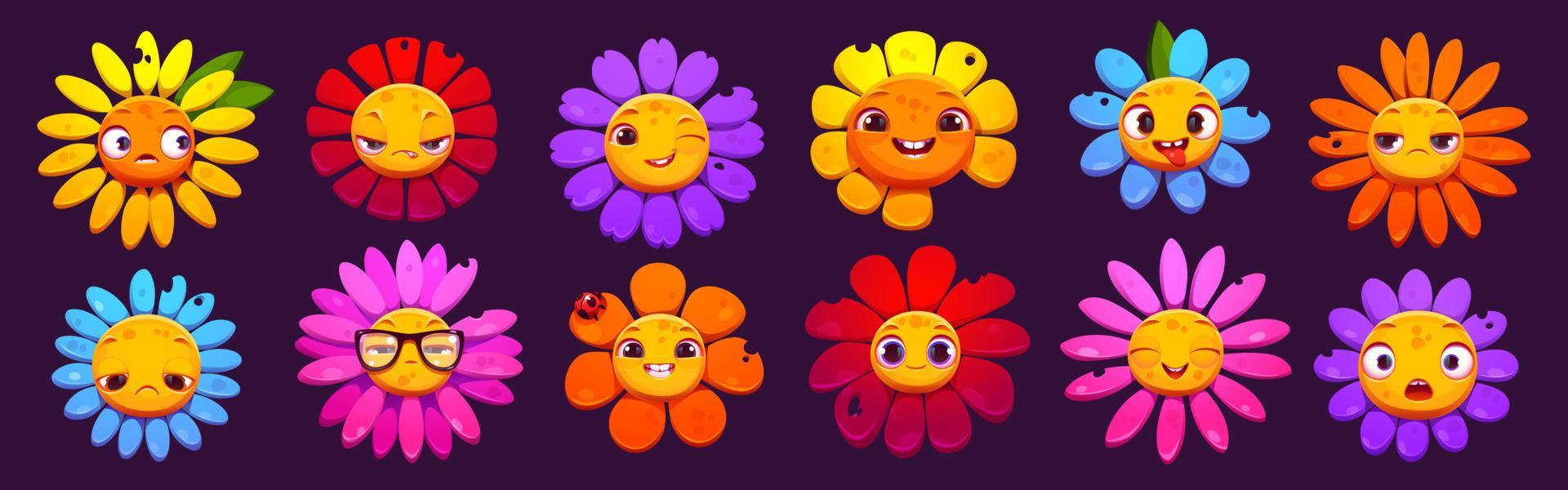 Colorful set of cartoon flower characters Stock Free