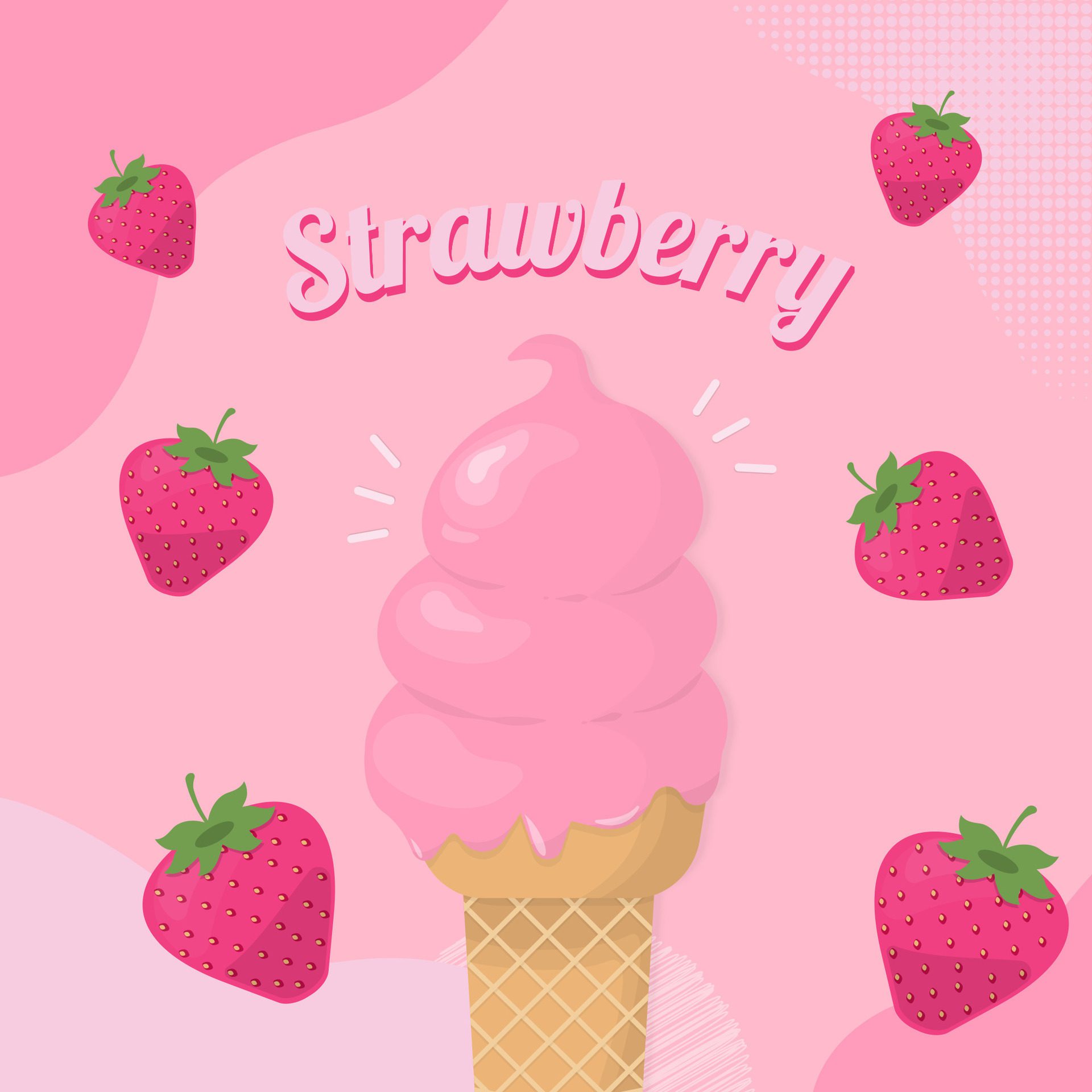 Strawberry ice cream banner with pink background Free Vector