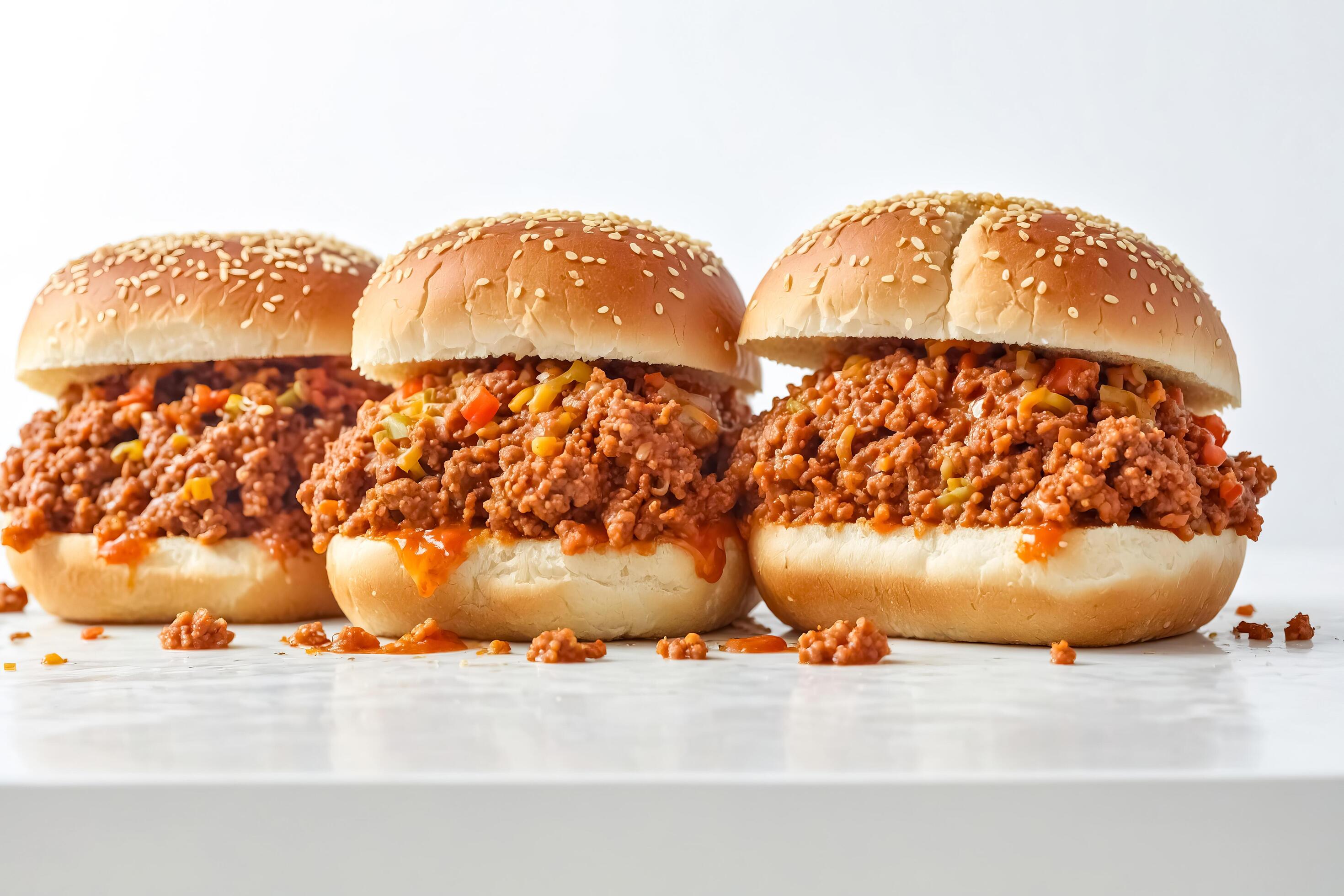 Three Sloppy Joes on a White Background Stock Free