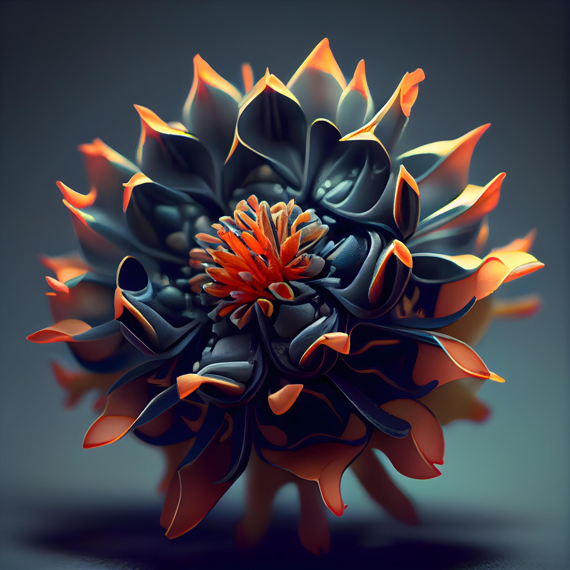 3d illustration of cactus flower in black and orange color., Image Stock Free