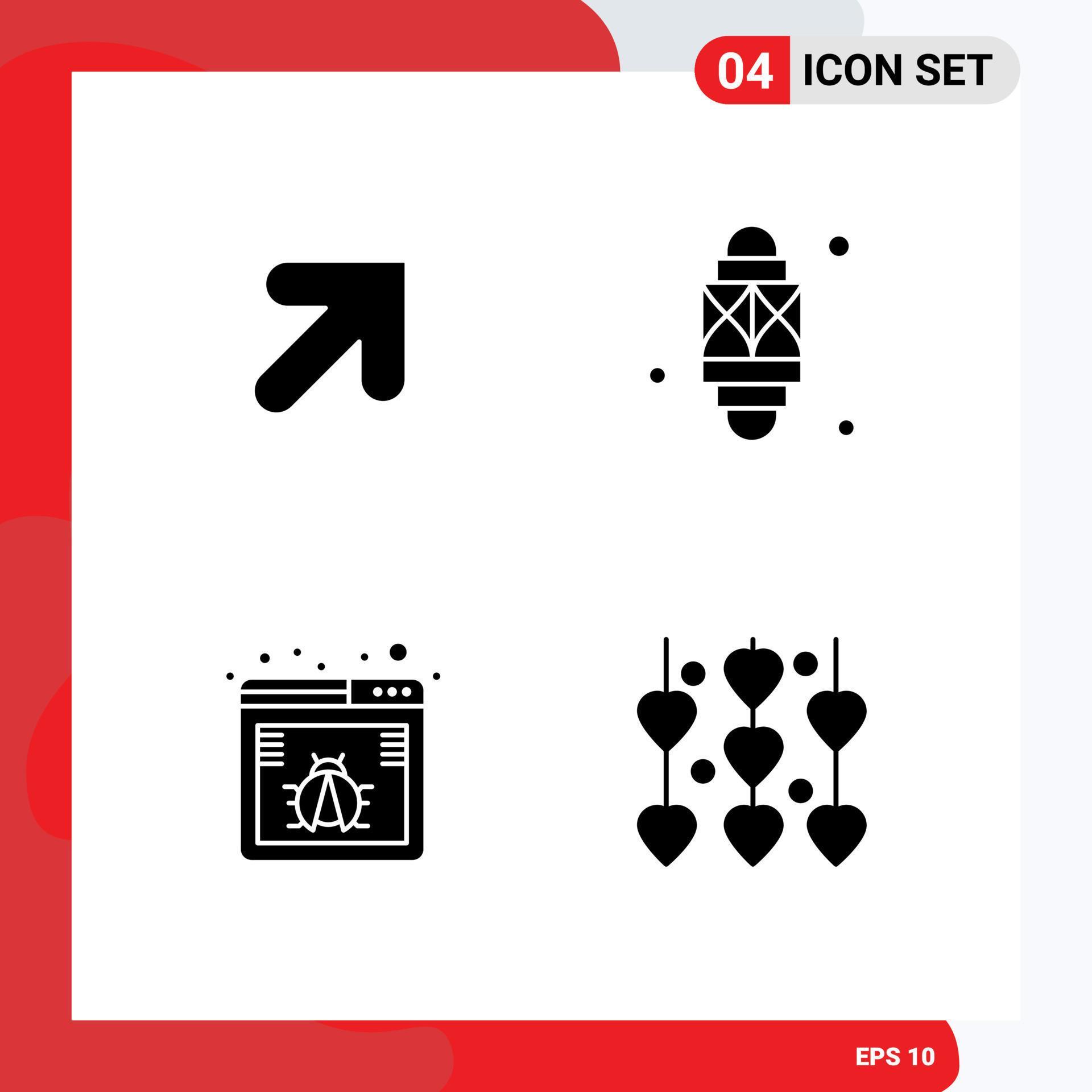 Modern Set of 4 Solid Glyphs and symbols such as arrow bug lantern lamp web Editable Vector Design Elements Stock Free