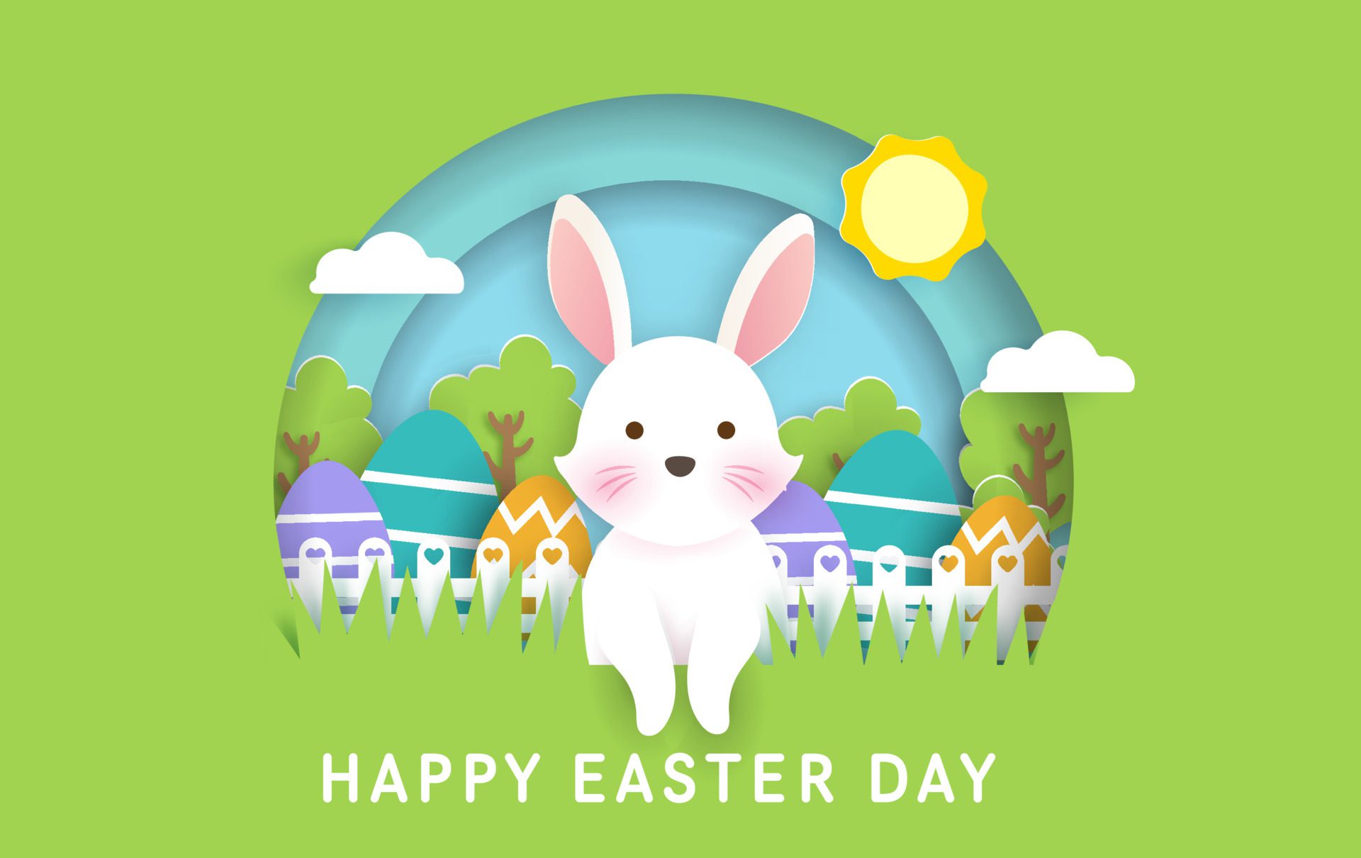 Easter day banner with cute rabbits and easter eggs. Free Vector